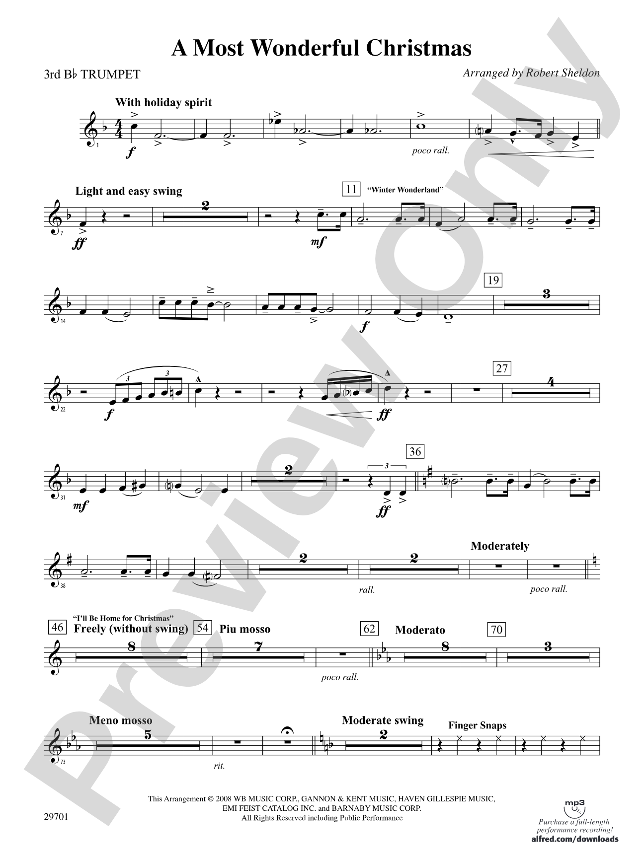 A Most Wonderful Christmas: 3rd B-flat Trumpet