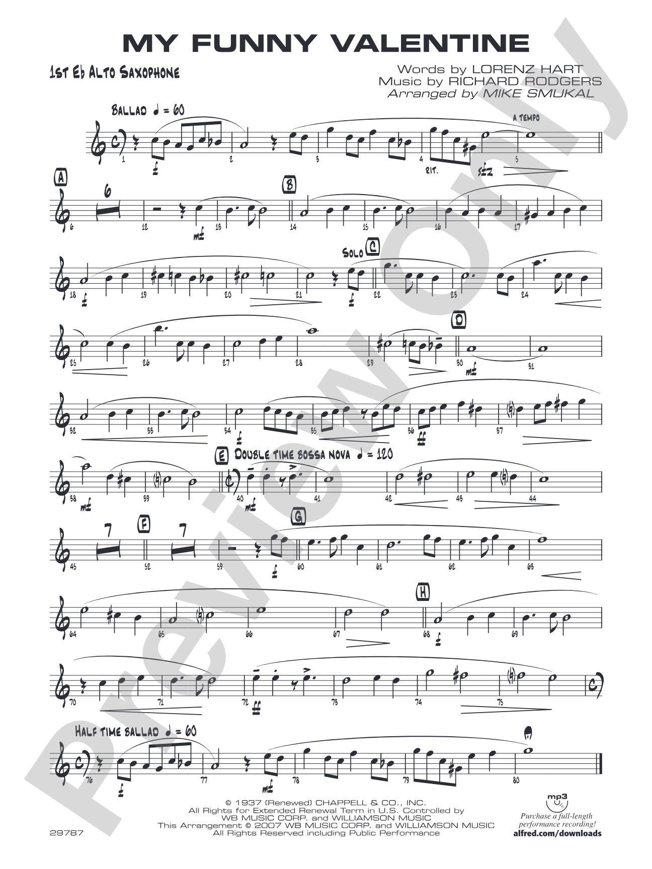 My Funny Valentine: E-flat Alto Saxophone