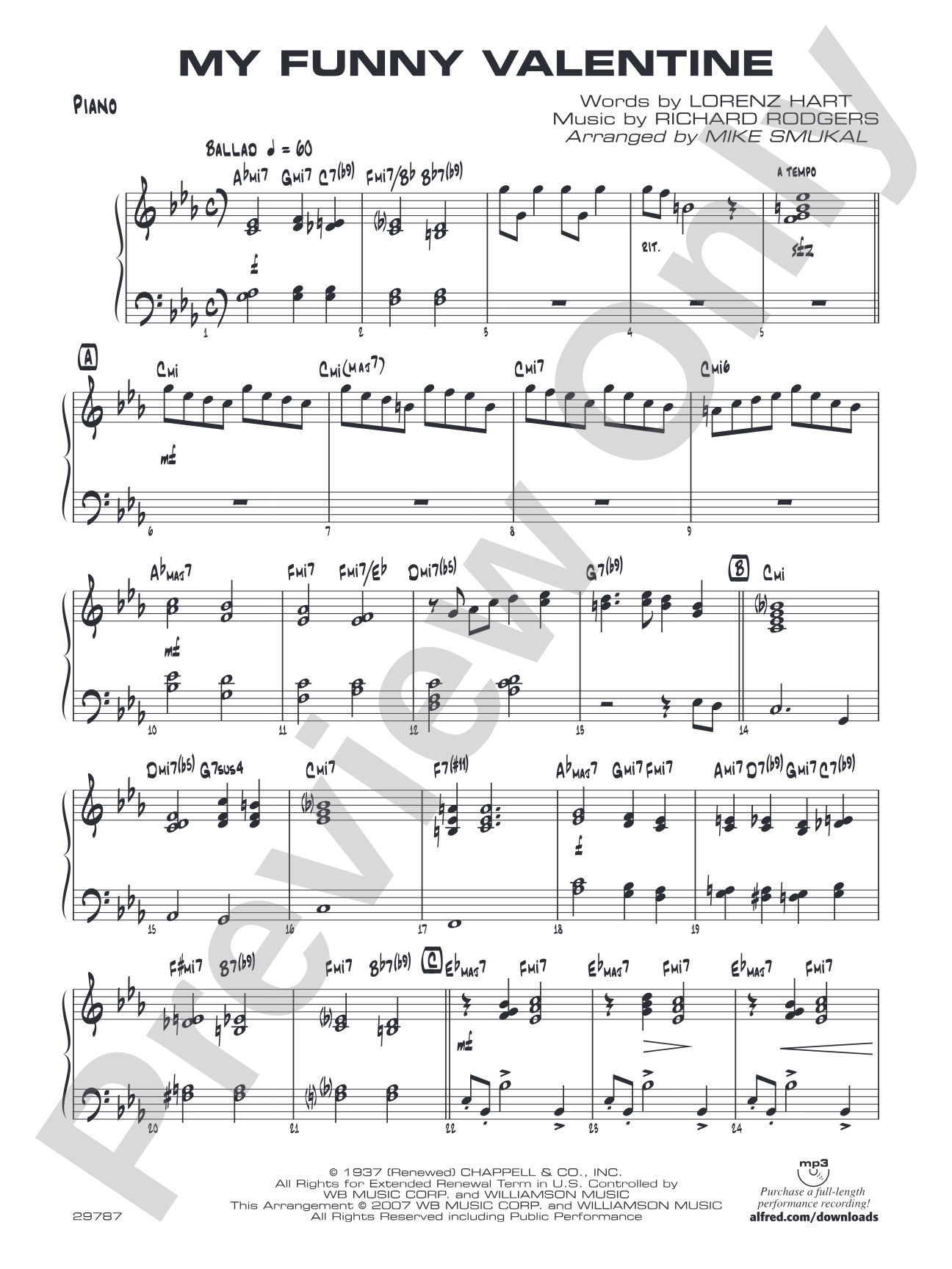 My Funny Valentine: Piano Accompaniment