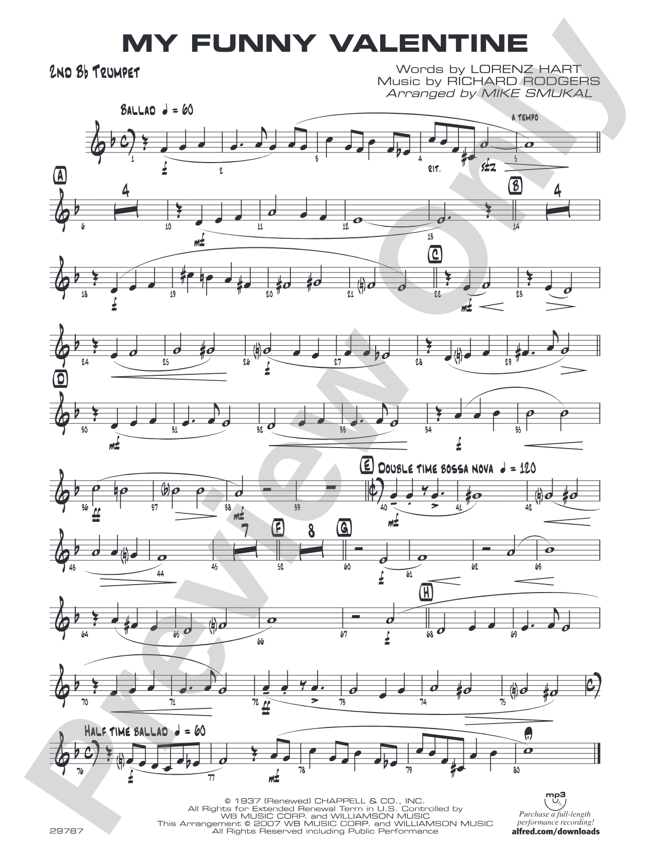 My Funny Valentine: 2nd B-flat Trumpet
