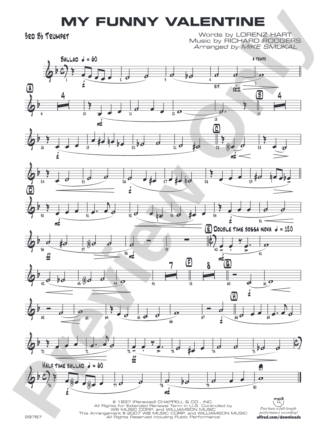 My Funny Valentine: 3rd B-flat Trumpet
