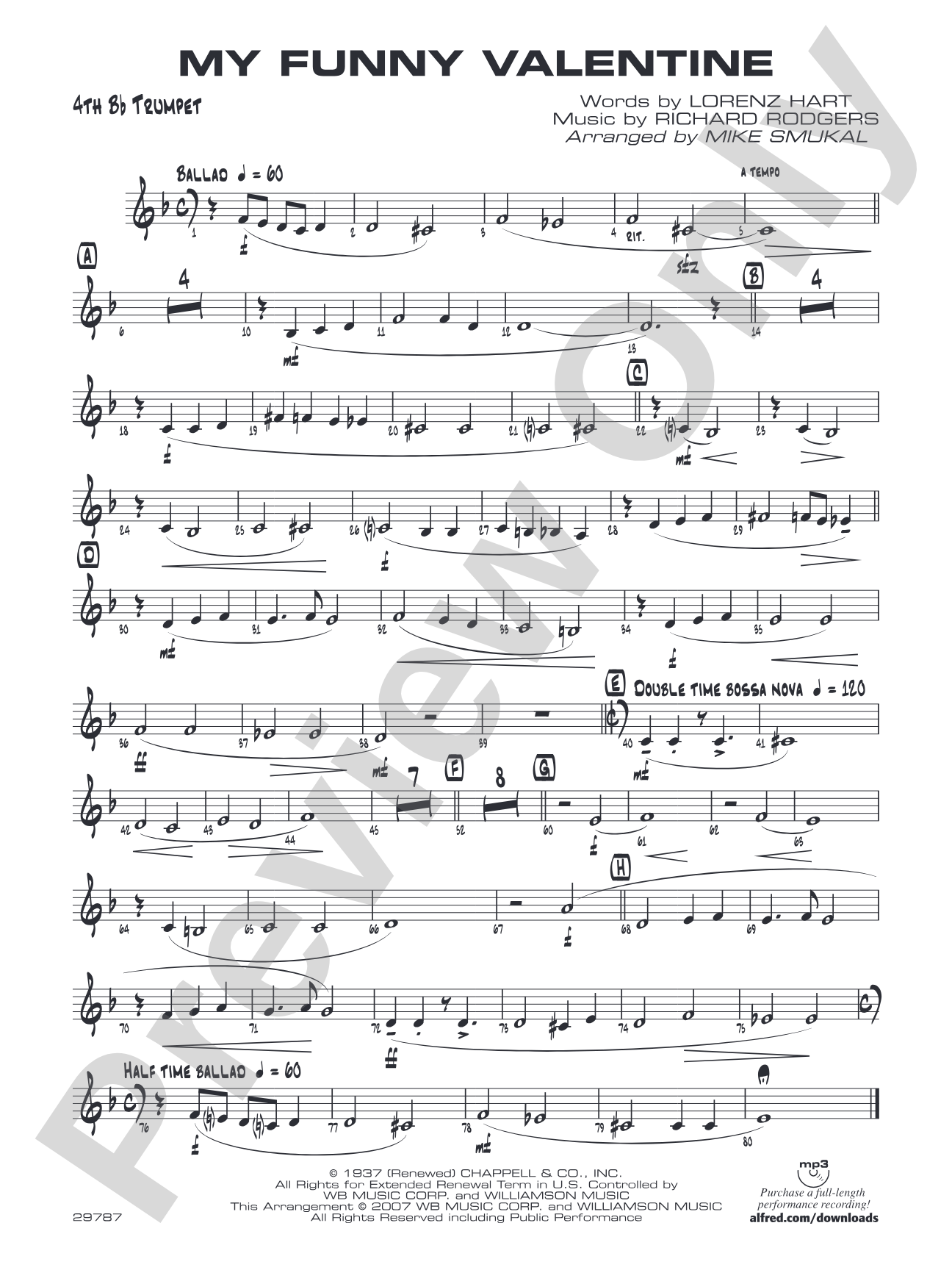 My Funny Valentine: 4th B-flat Trumpet