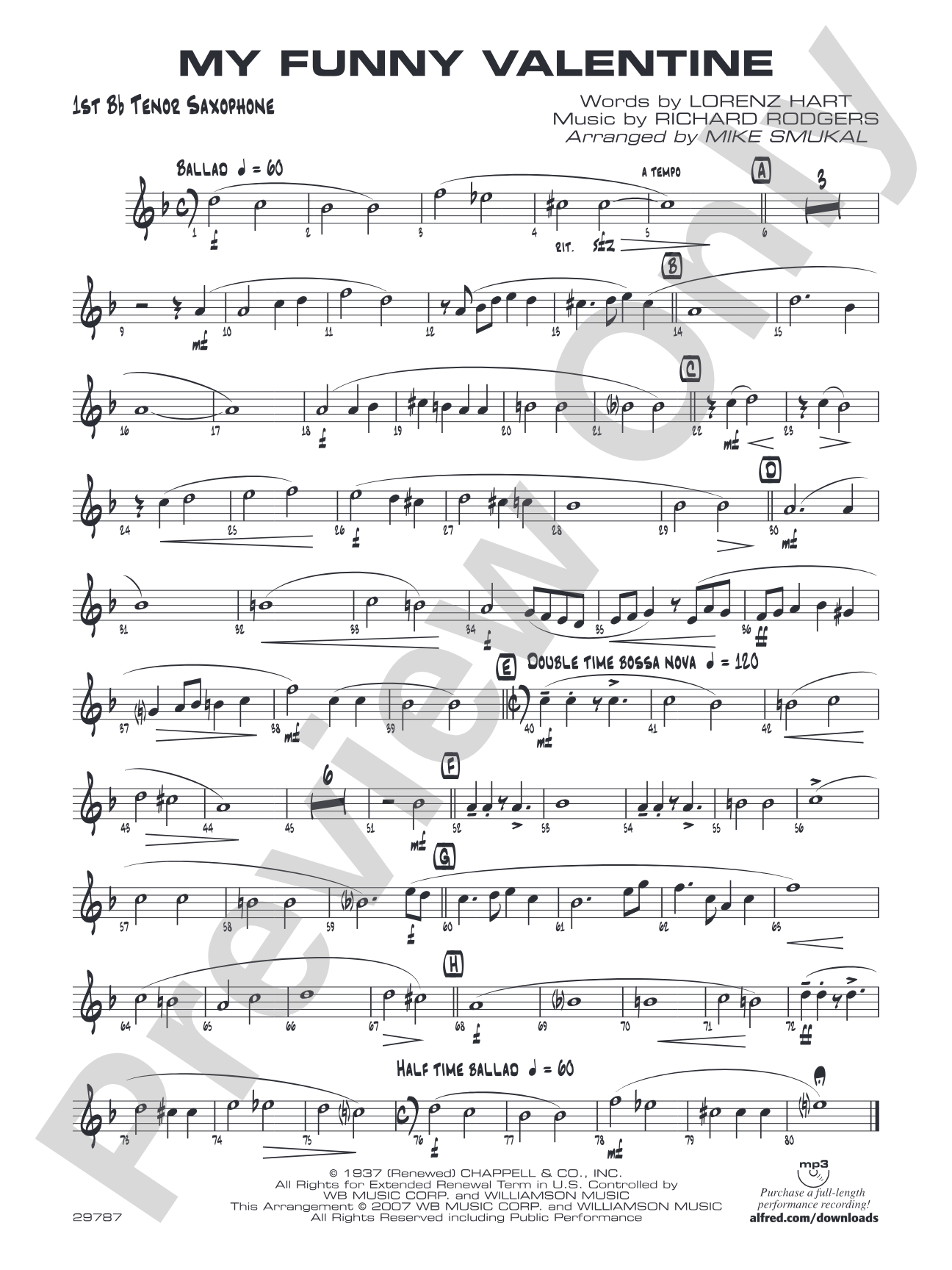 My Funny Valentine: B-flat Tenor Saxophone