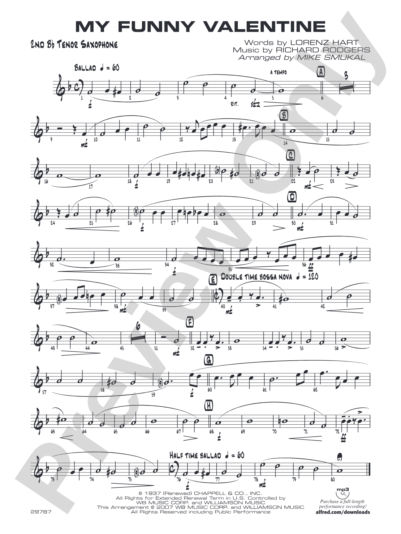 My Funny Valentine: 2nd B-flat Tenor Saxophone