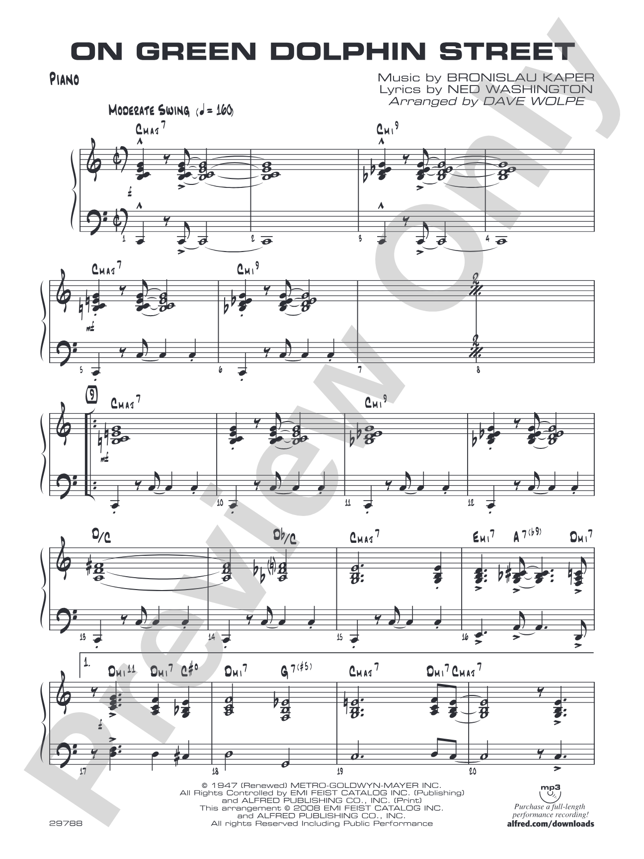 On Green Dolphin Street: Piano Accompaniment