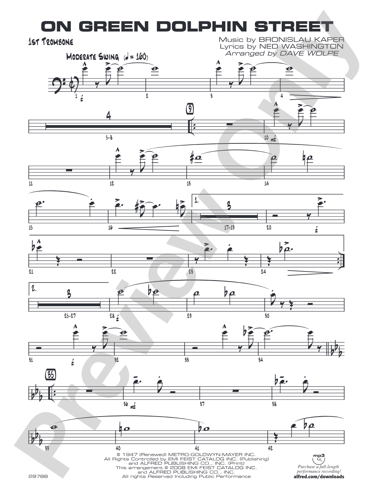 On Green Dolphin Street: 1st Trombone