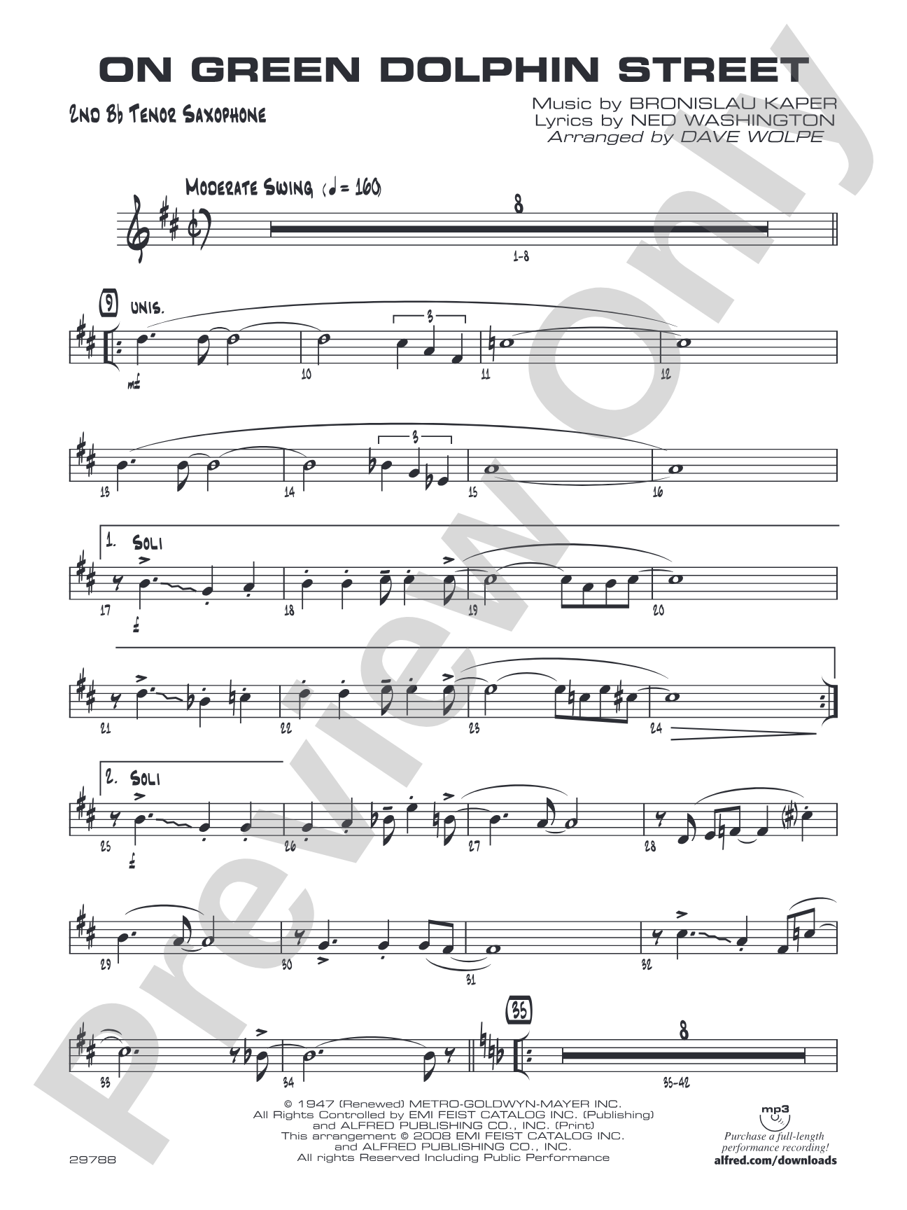 On Green Dolphin Street: 2nd B-flat Tenor Saxophone