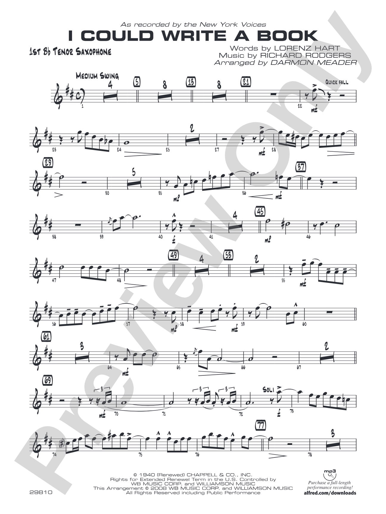 I Could Write a Book: B-flat Tenor Saxophone