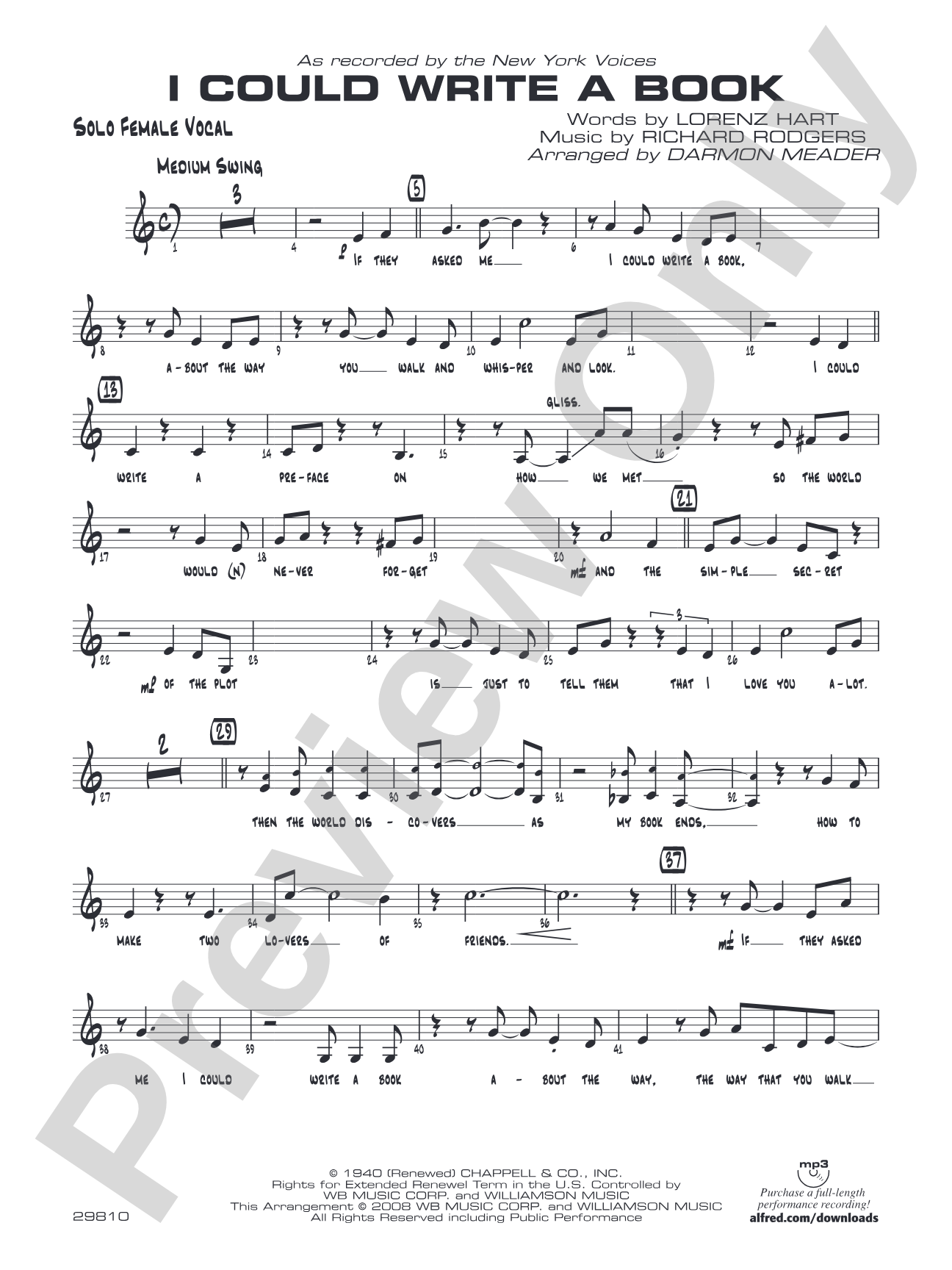I Could Write a Book: Solo Female Vocal