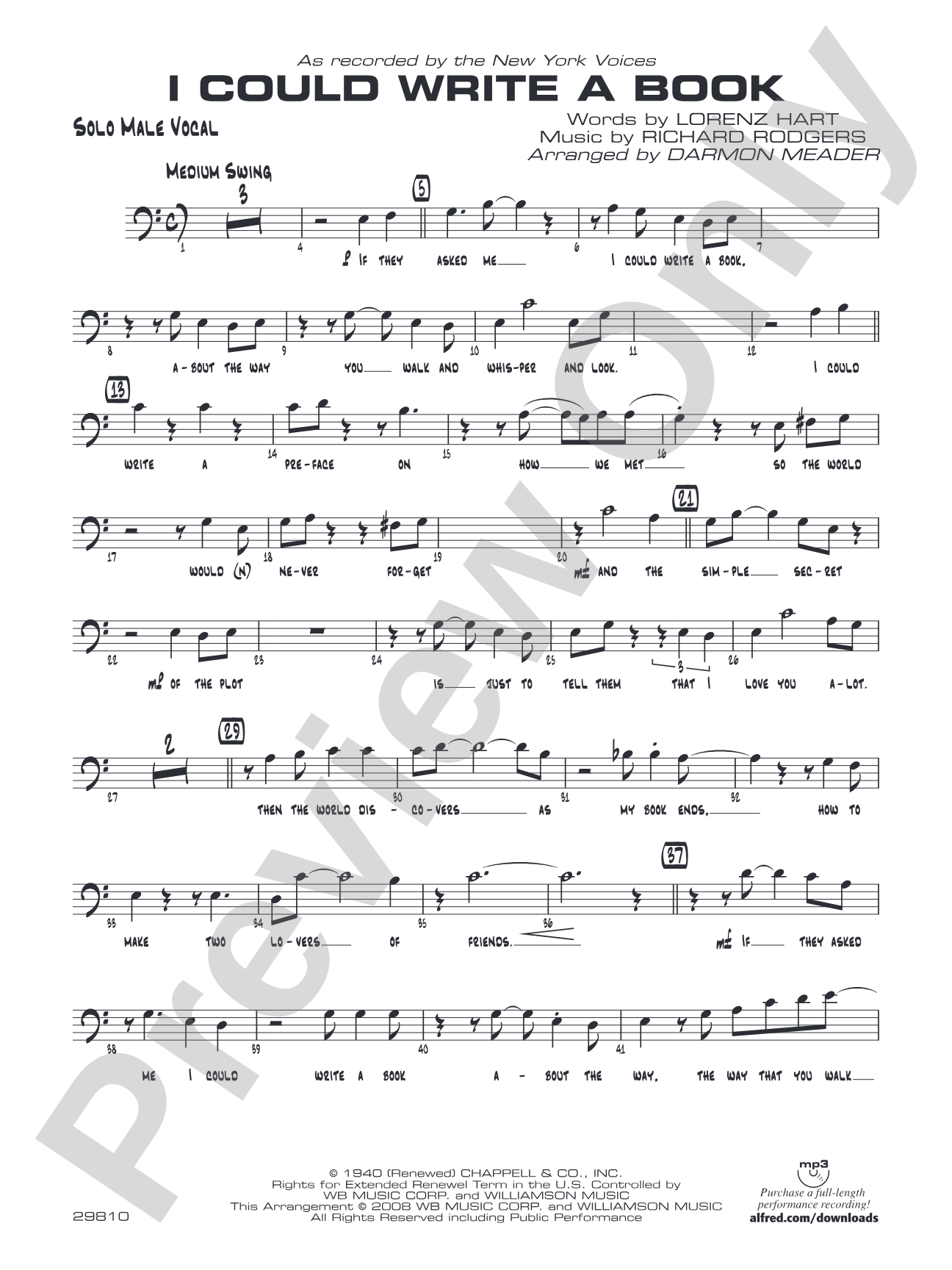 I Could Write a Book: Solo Male Vocal