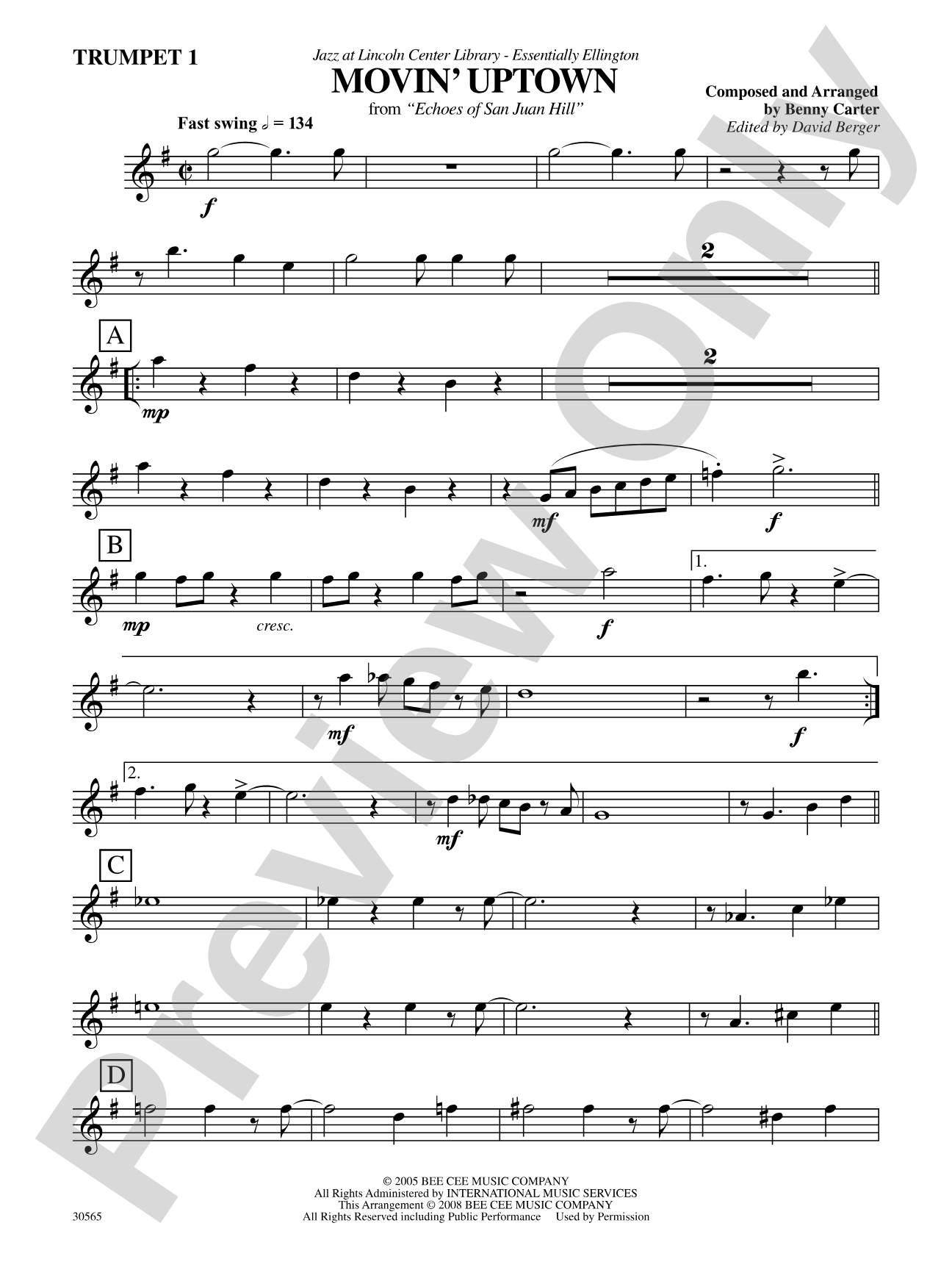 Movin' Uptown: 1st B-flat Trumpet