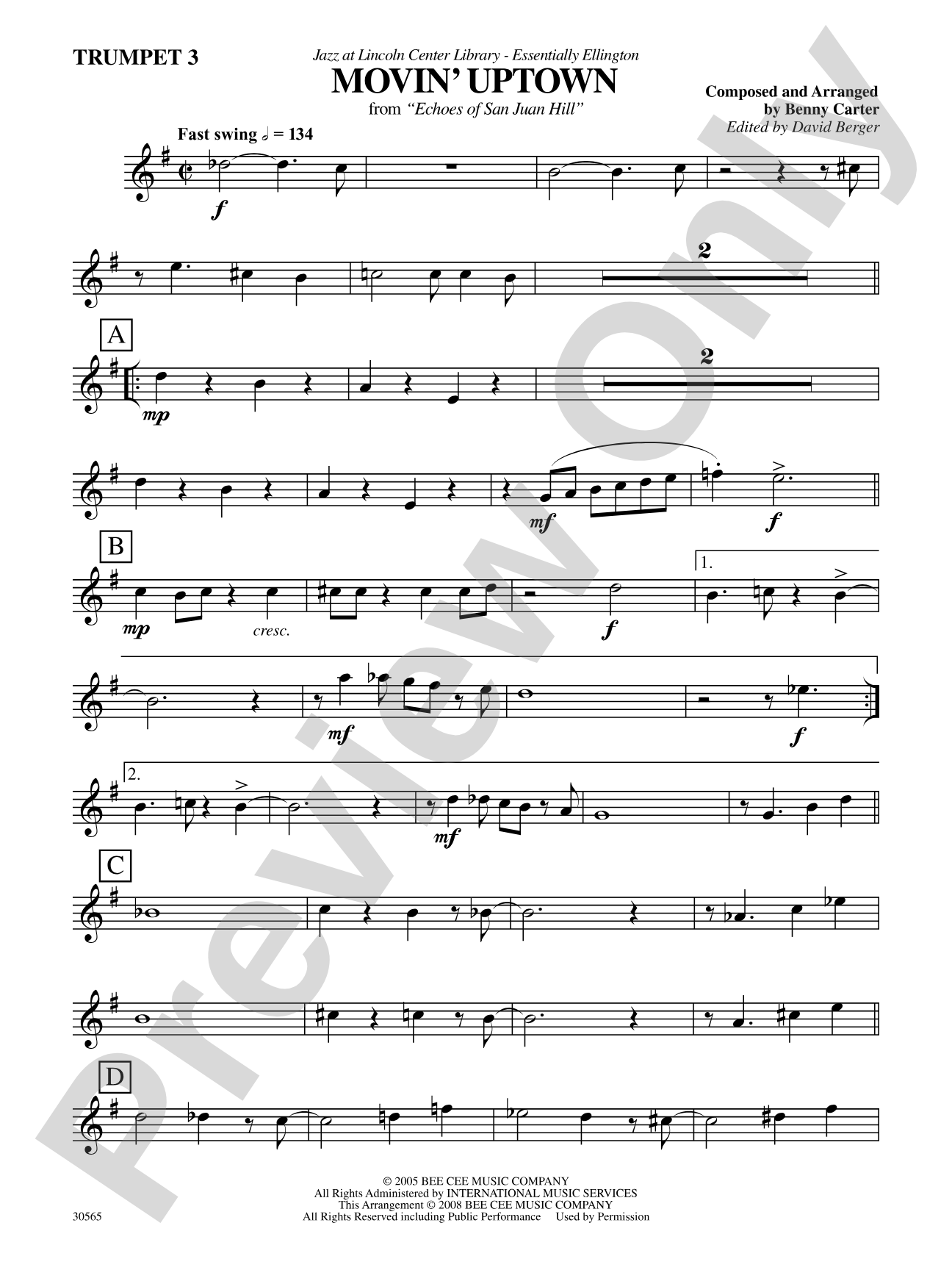 Movin' Uptown: 3rd B-flat Trumpet