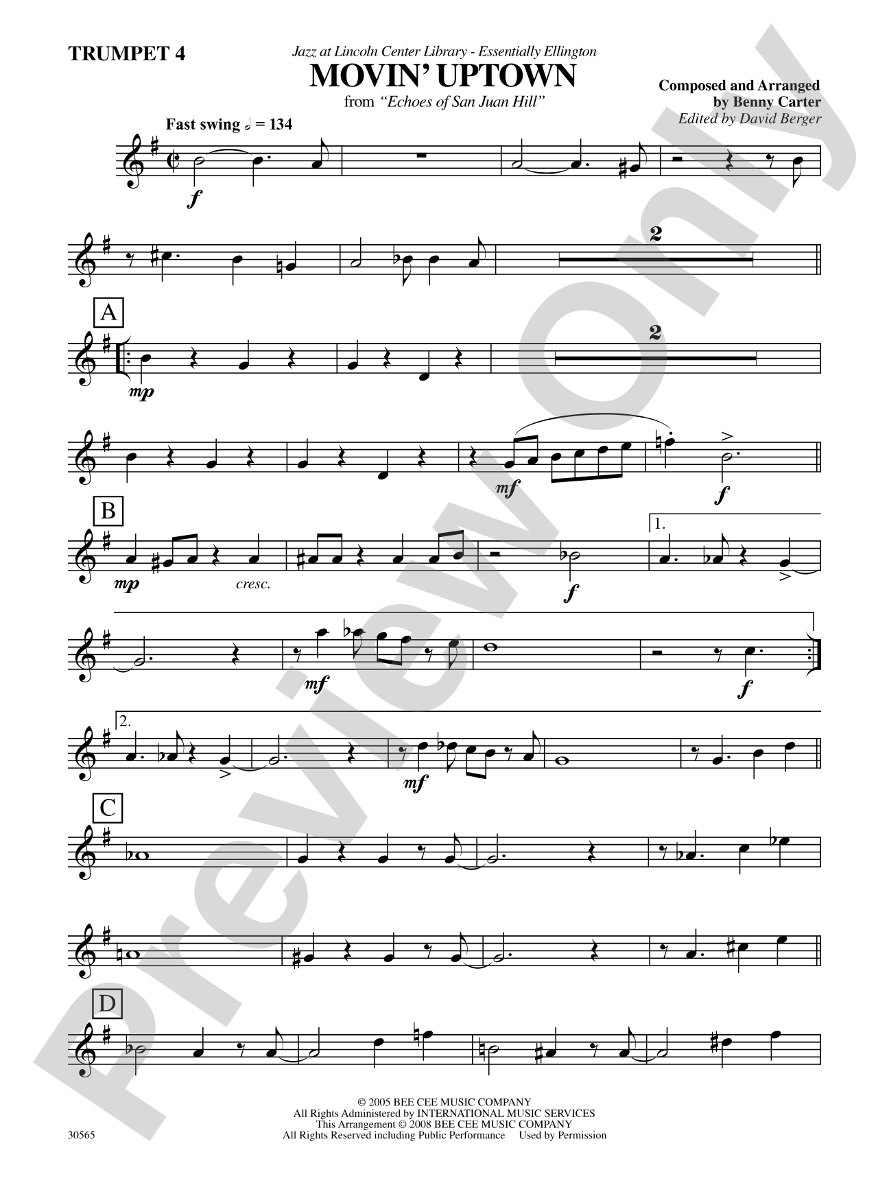 Movin' Uptown: 4th B-flat Trumpet