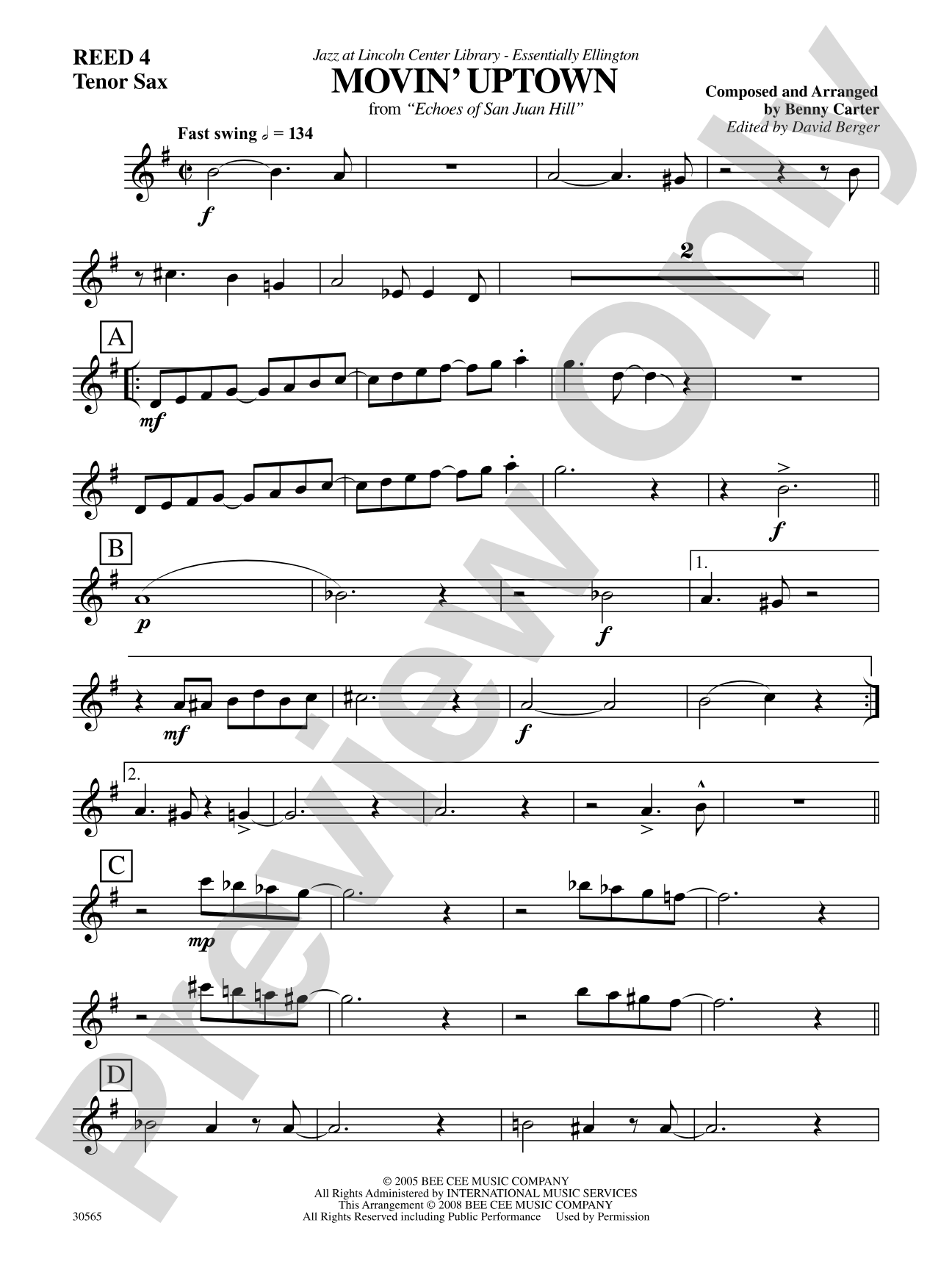 Movin' Uptown: 2nd B-flat Tenor Saxophone