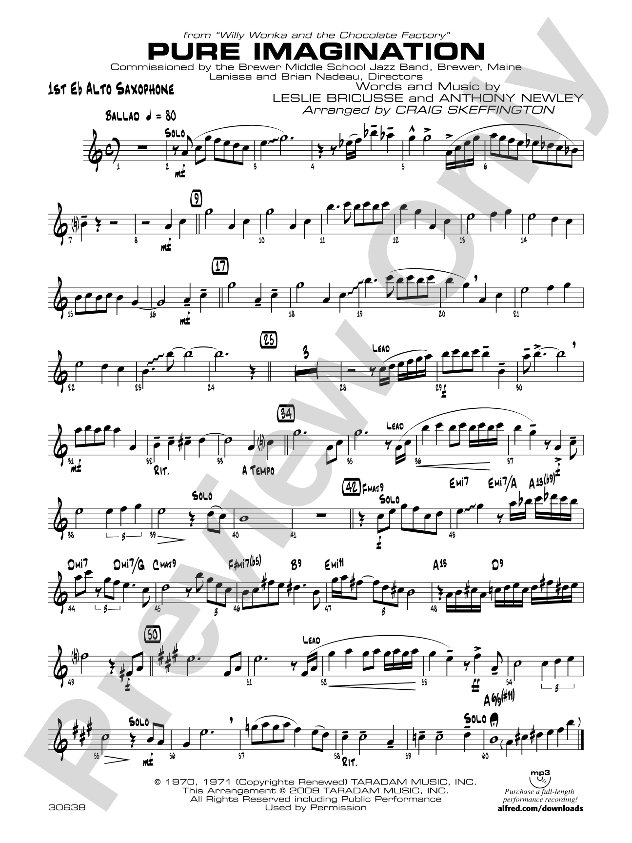 Pure Imagination (from Willy Wonka and the Chocolate Factory): E-flat Alto Saxophone