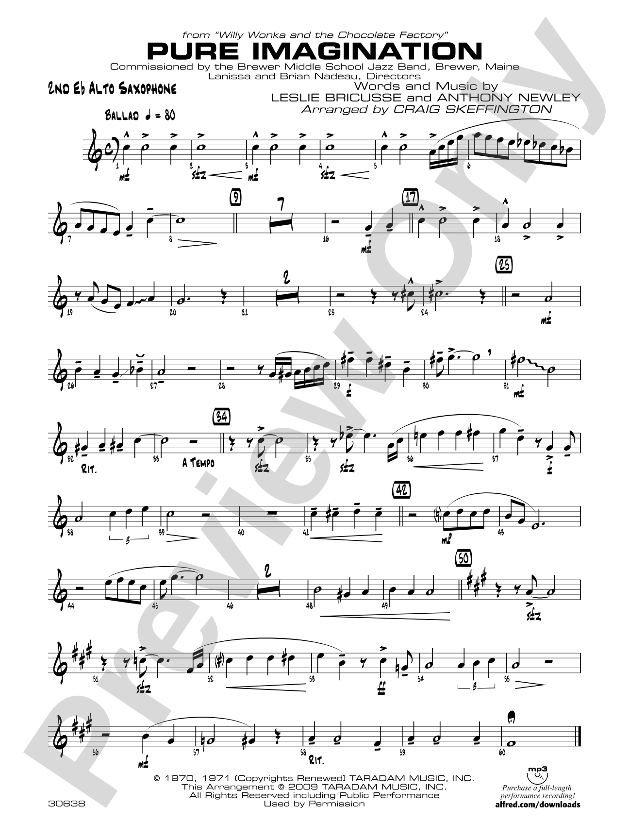 Pure Imagination (from Willy Wonka and the Chocolate Factory): 2nd E-flat Alto Saxophone