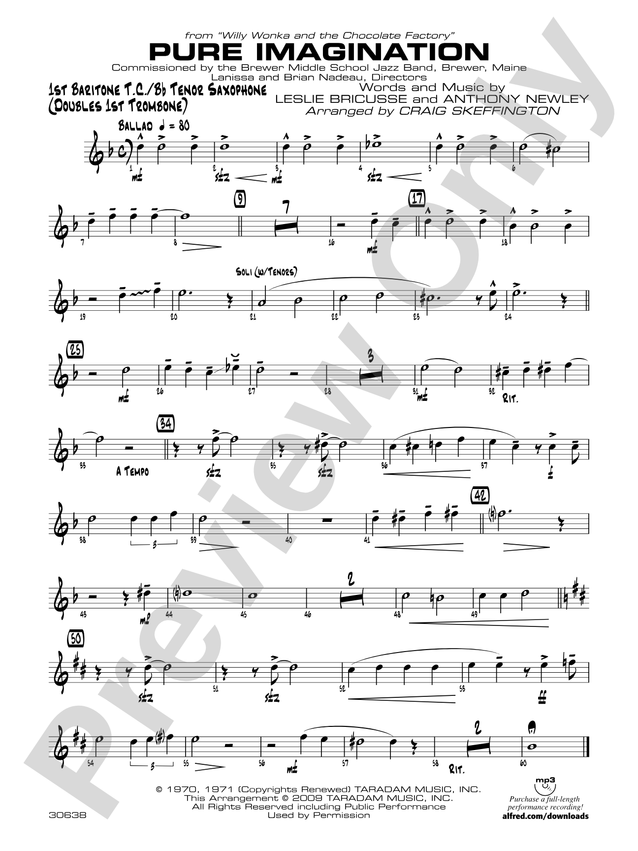 Pure Imagination (from Willy Wonka and the Chocolate Factory): Baritone T.C.