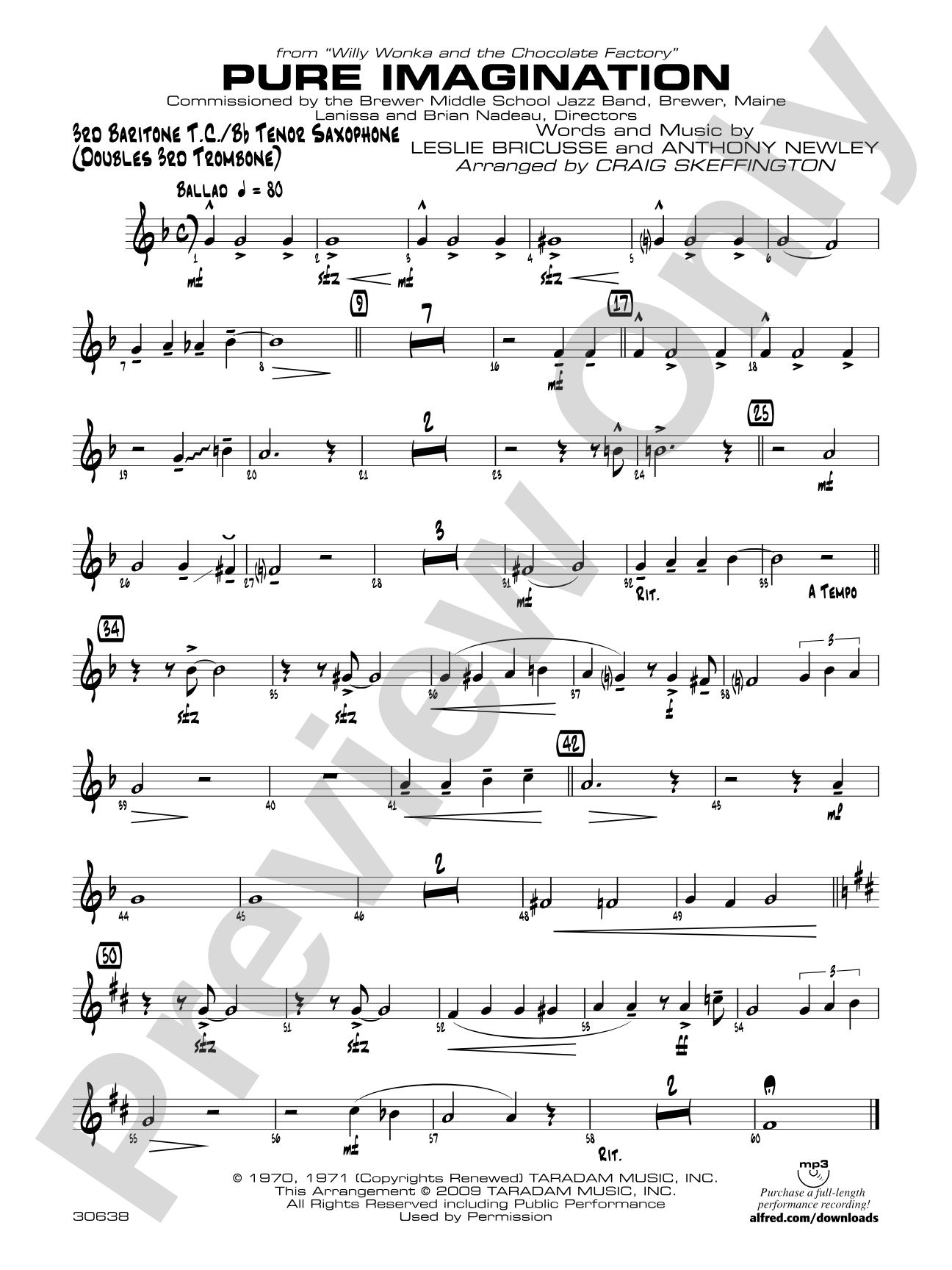 Pure Imagination (from Willy Wonka and the Chocolate Factory): 3rd Baritone T.C.