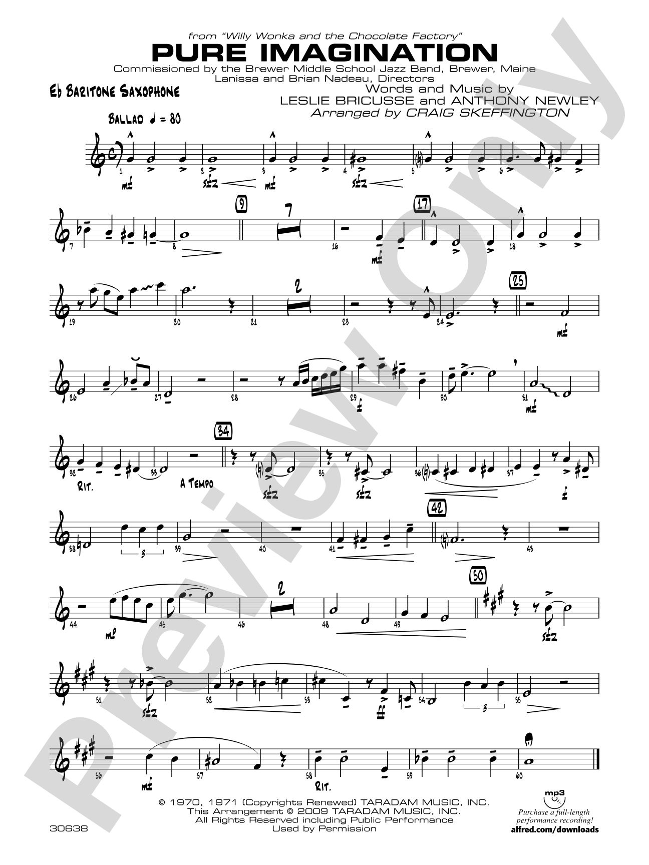 Pure Imagination (from Willy Wonka and the Chocolate Factory): E-flat Baritone Saxophone