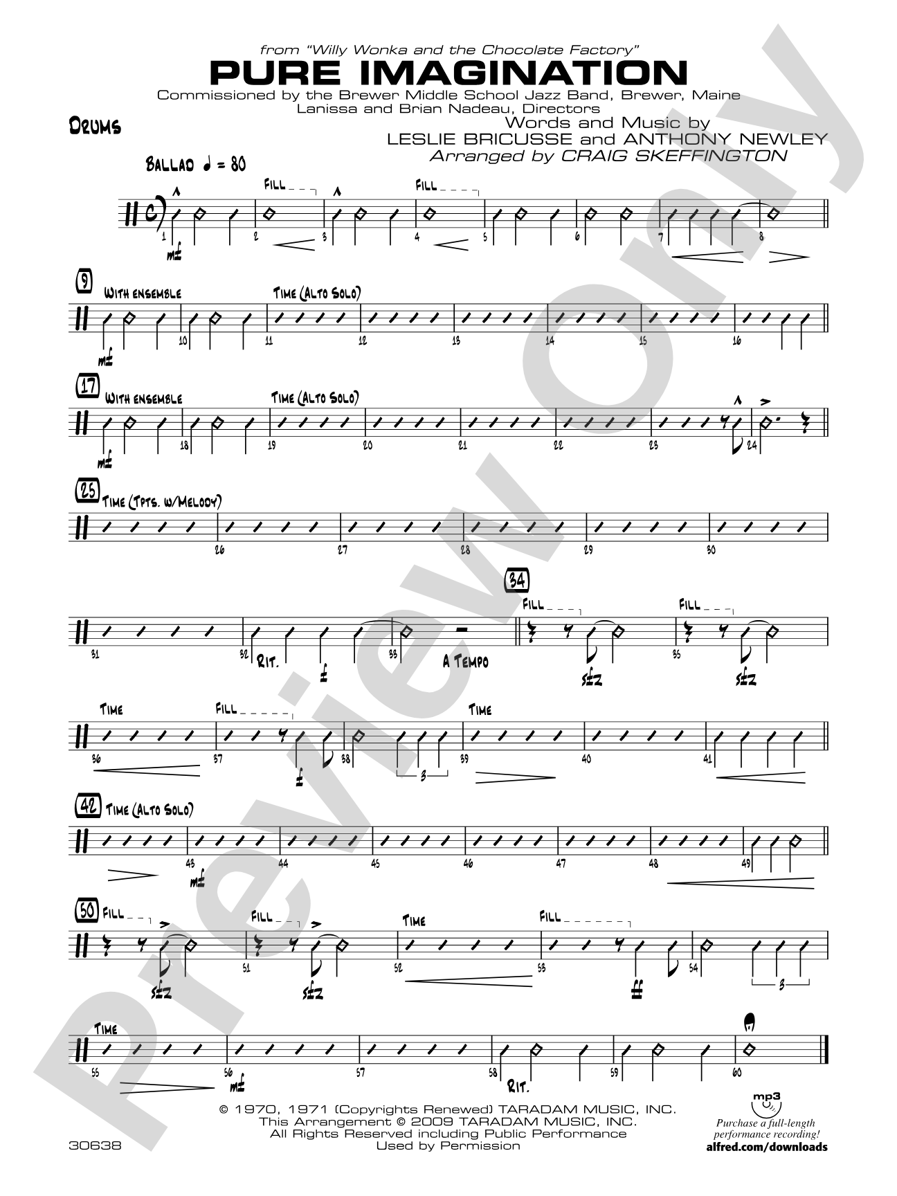Pure Imagination (from Willy Wonka and the Chocolate Factory): Drums