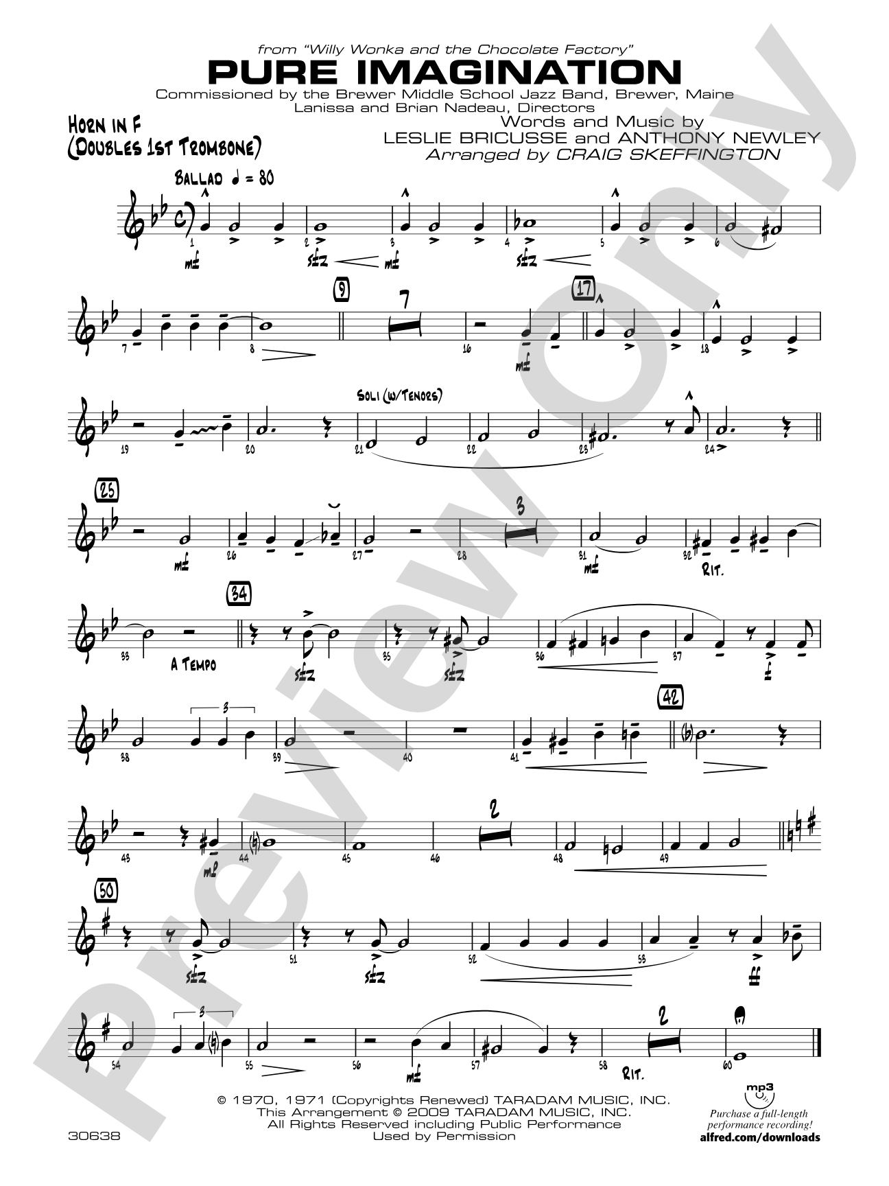 Pure Imagination (from Willy Wonka and the Chocolate Factory): 1st F Horn