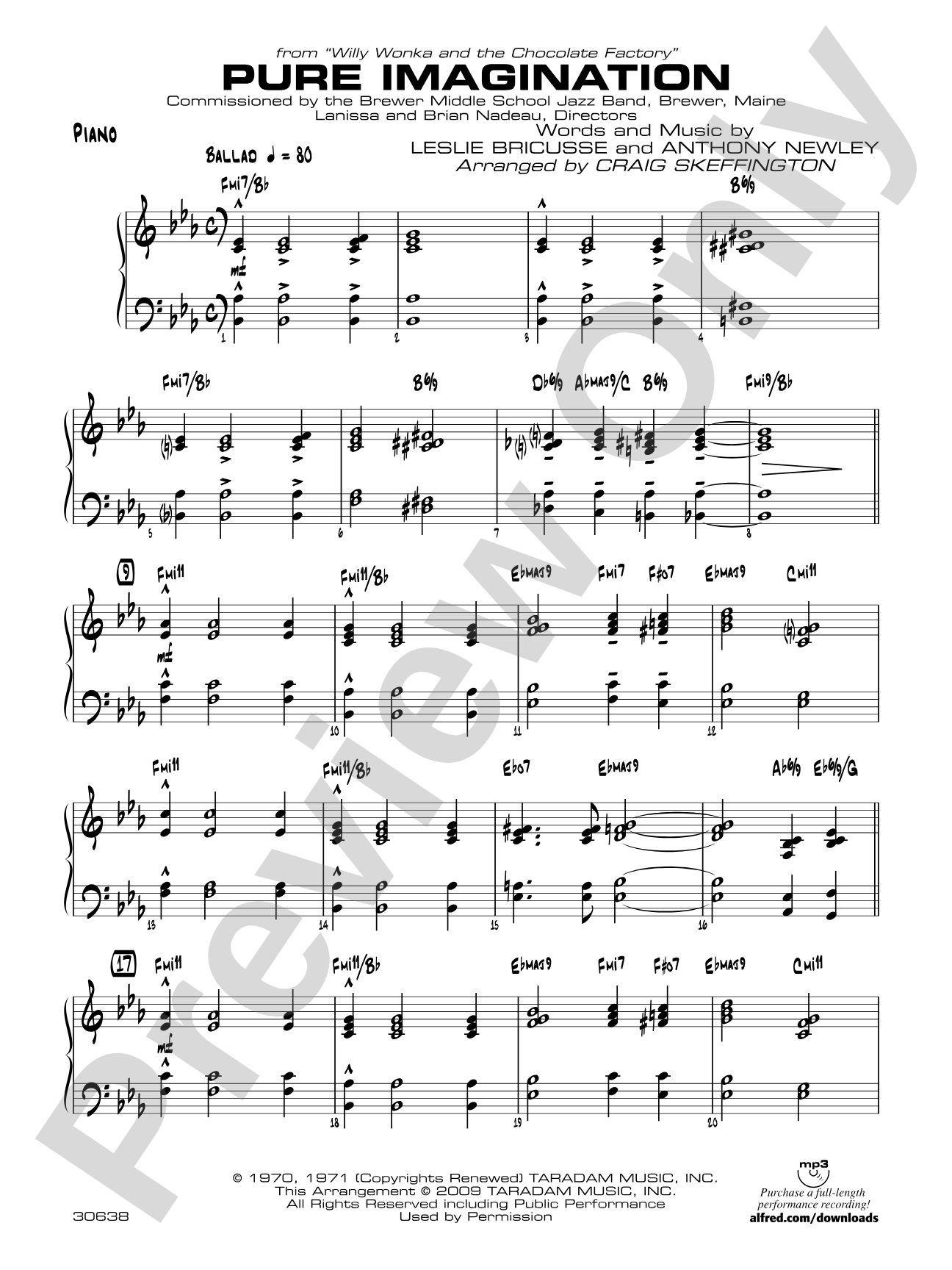 Pure Imagination (from Willy Wonka and the Chocolate Factory): Piano Accompaniment