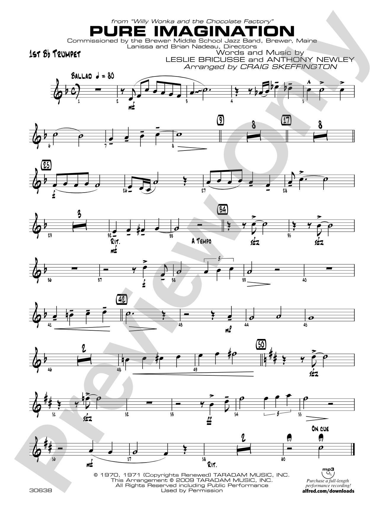 Pure Imagination (from Willy Wonka and the Chocolate Factory): 1st B-flat Trumpet