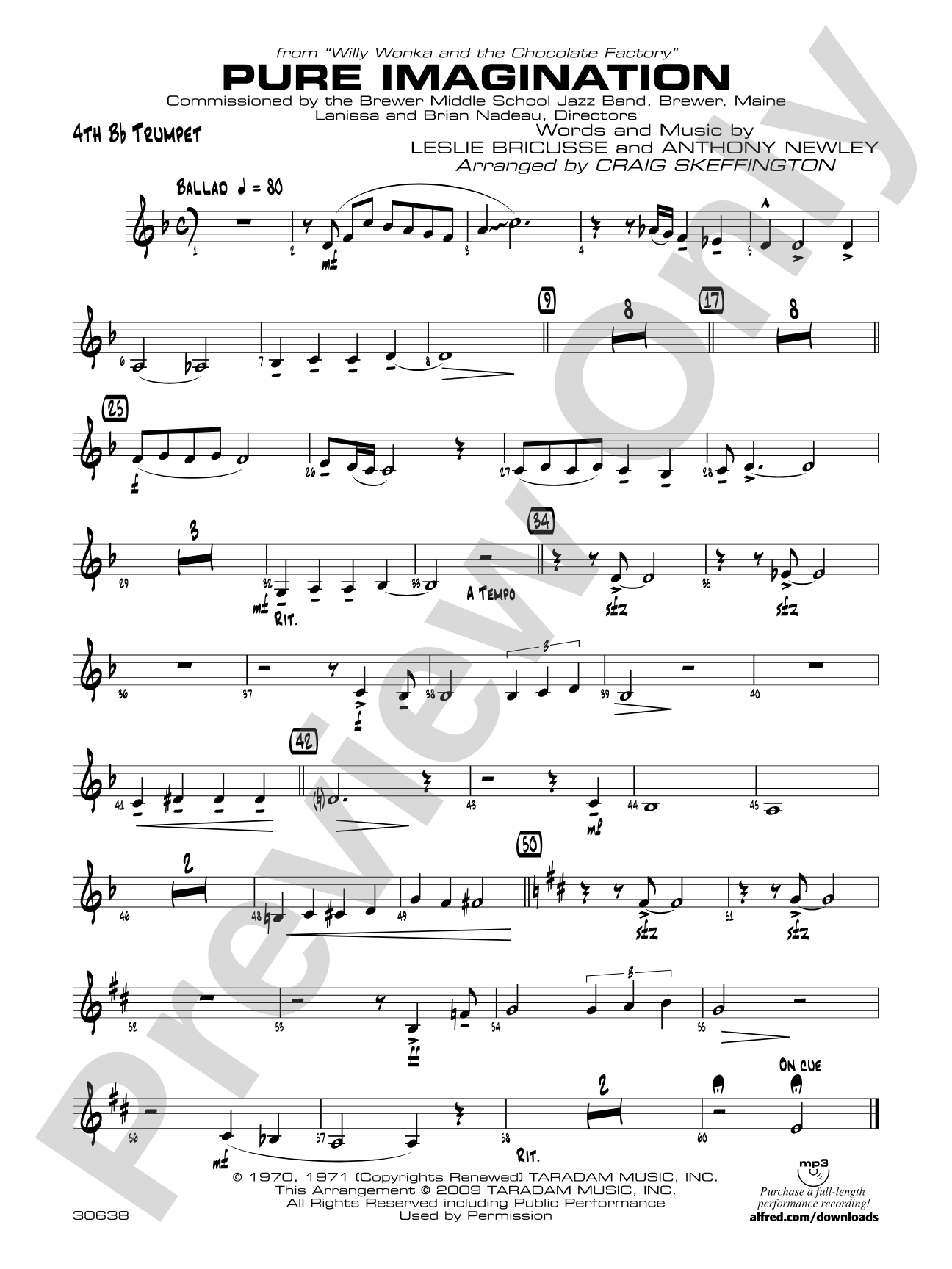 Pure Imagination (from Willy Wonka and the Chocolate Factory): 4th B-flat Trumpet