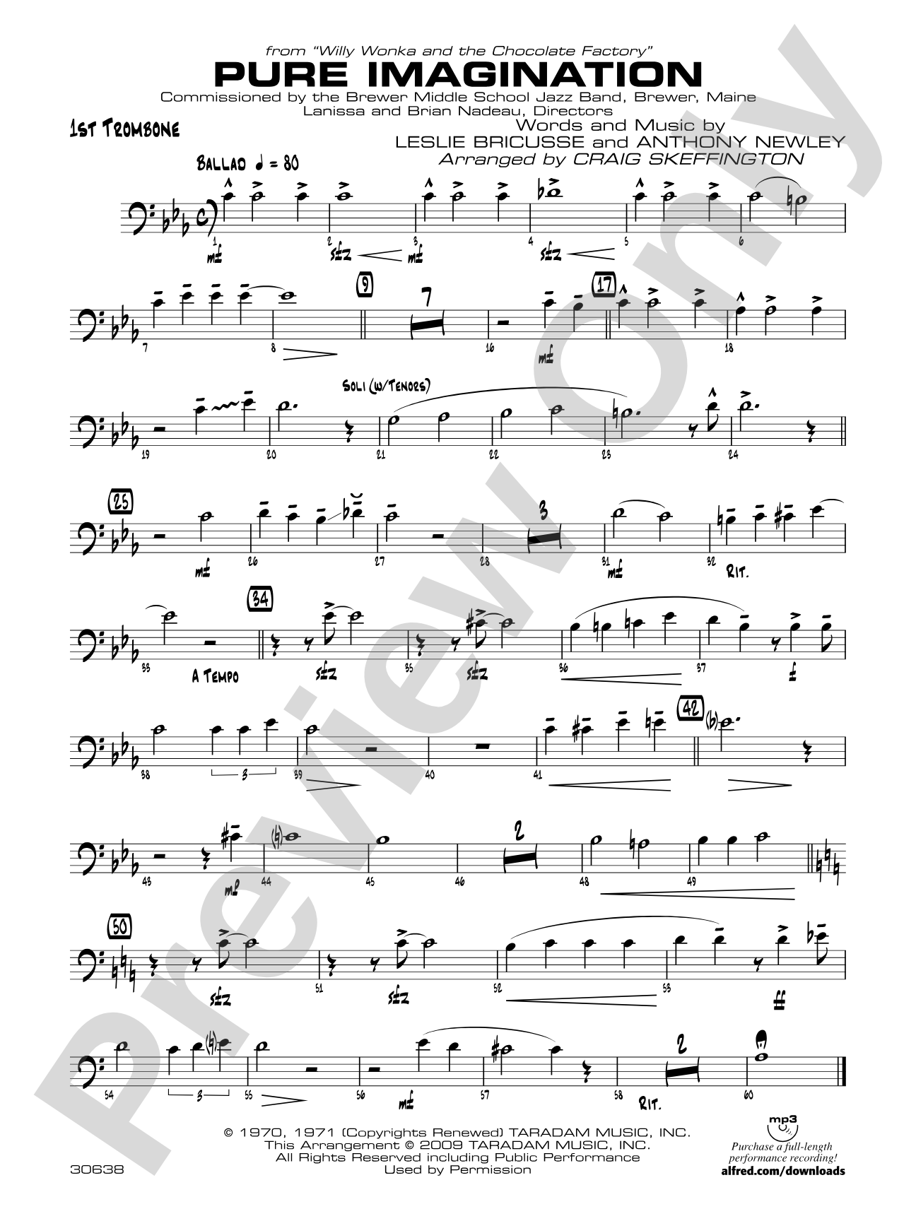 Pure Imagination (from Willy Wonka and the Chocolate Factory): 1st Trombone