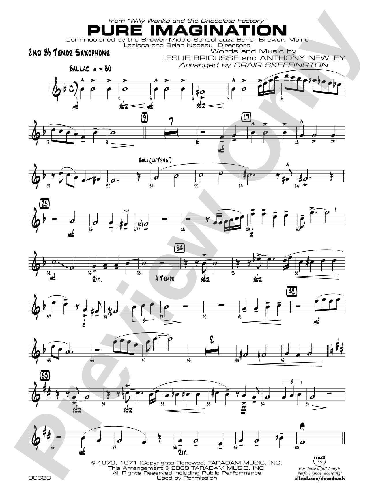 Pure Imagination (from Willy Wonka and the Chocolate Factory): 2nd B-flat Tenor Saxophone