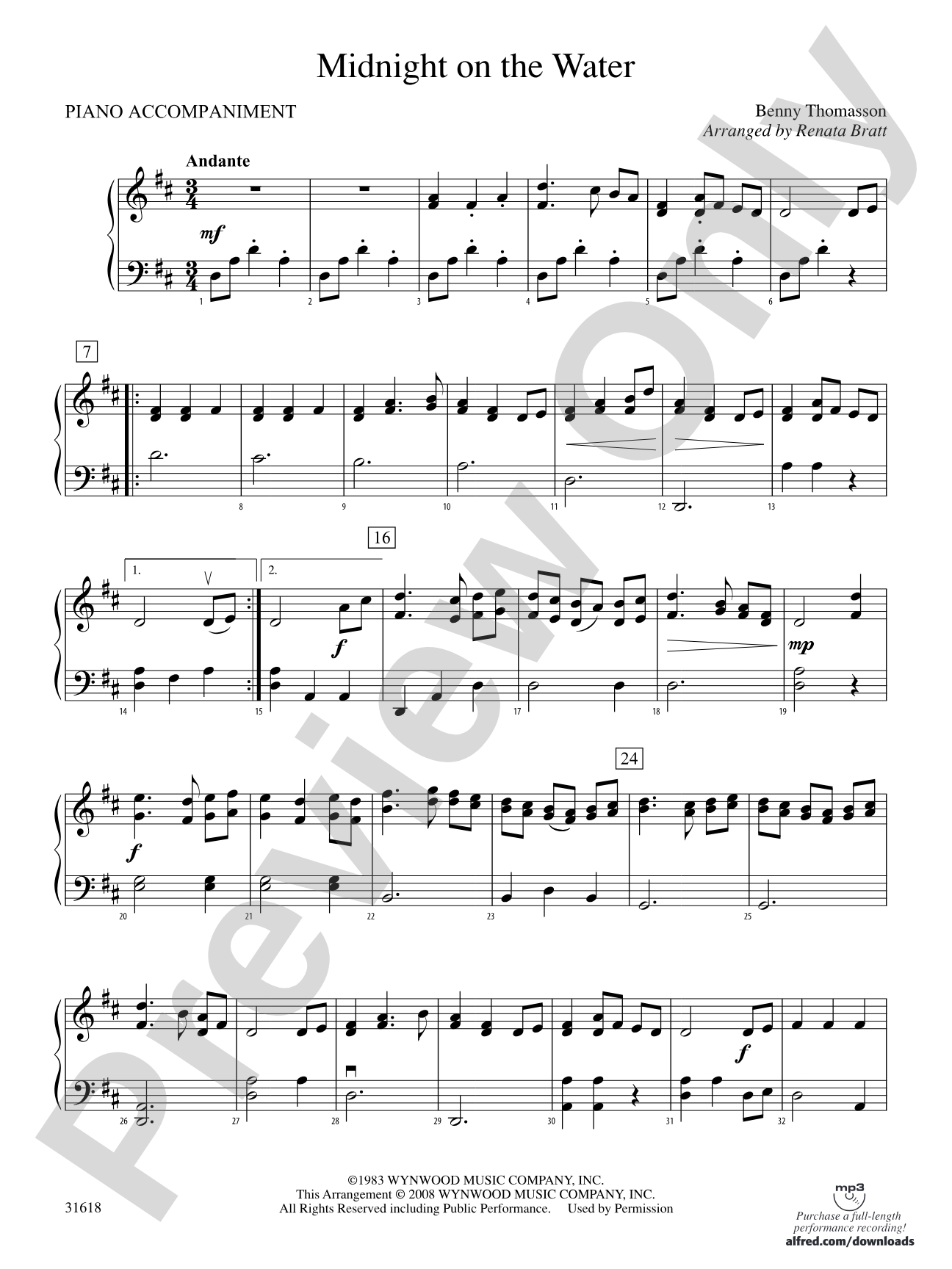 Midnight on the Water: Piano Accompaniment