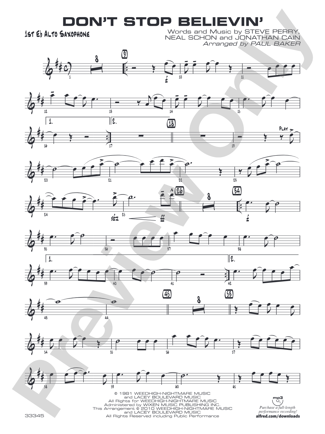 Don't Stop Believin': E-flat Alto Saxophone