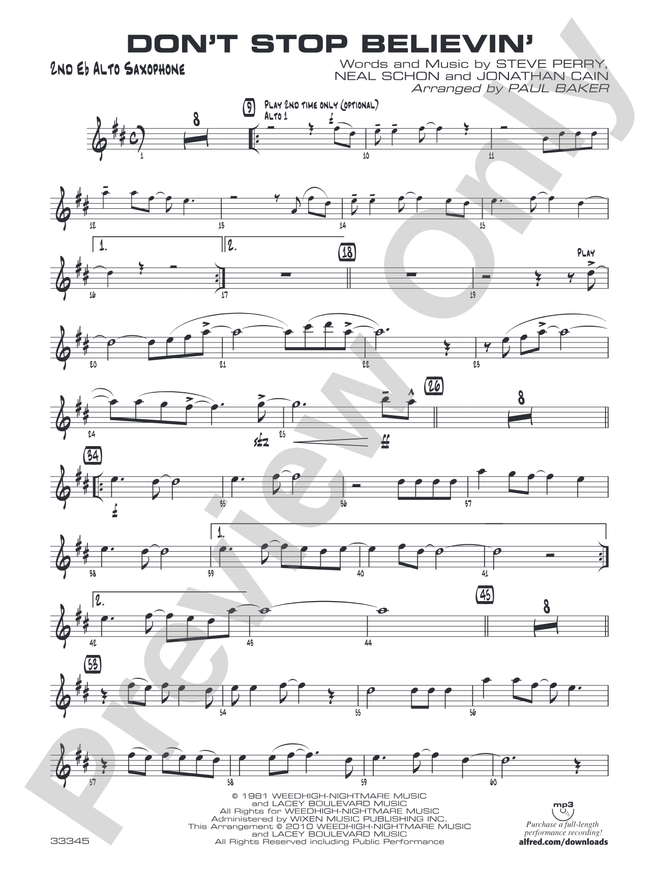 Don't Stop Believin': 2nd E-flat Alto Saxophone