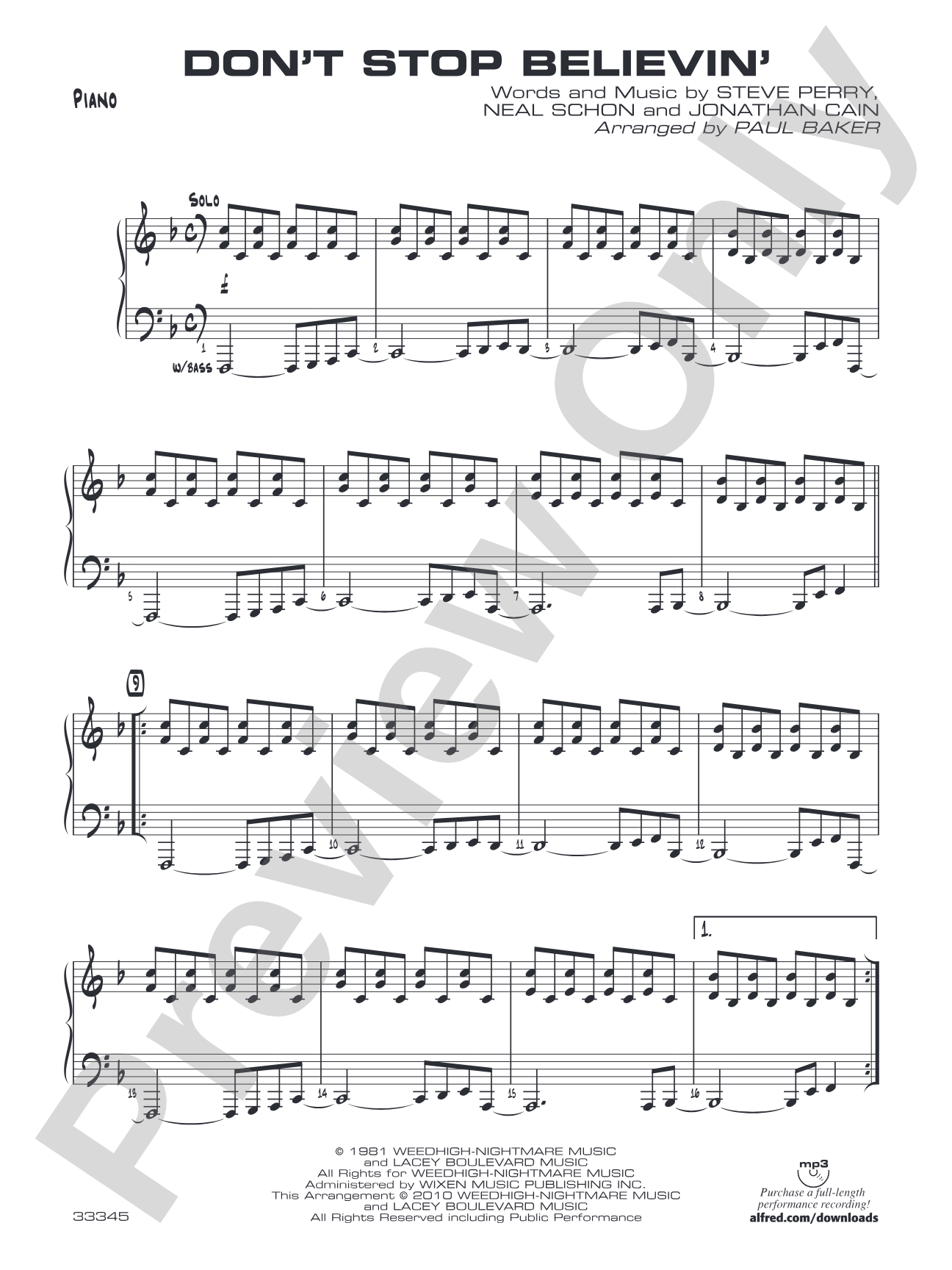 Don't Stop Believin': Piano Accompaniment