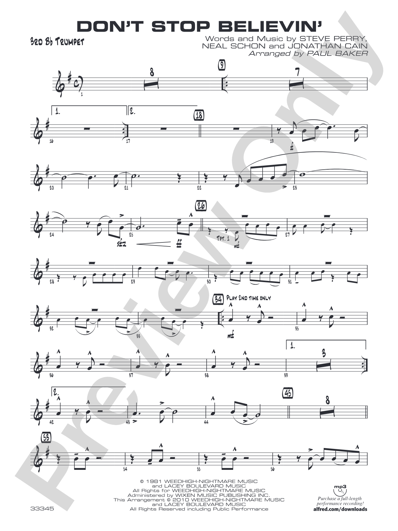 Don't Stop Believin': 3rd B-flat Trumpet