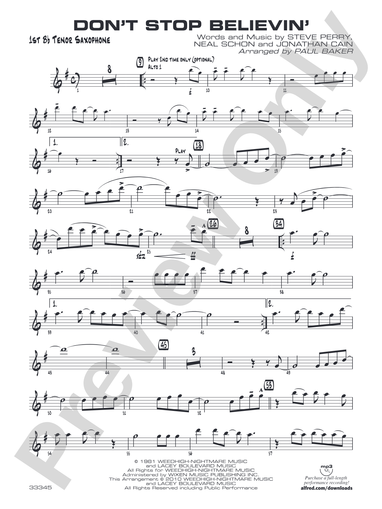 Don't Stop Believin': B-flat Tenor Saxophone