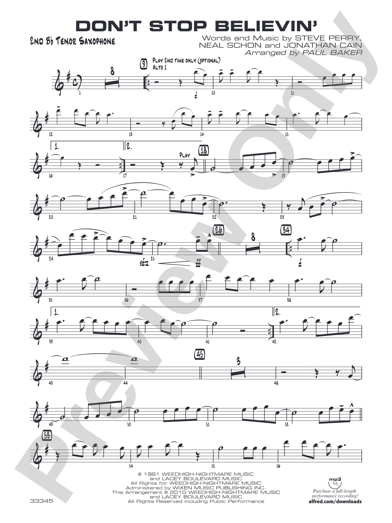 Don't Stop Believin': 2nd B-flat Tenor Saxophone