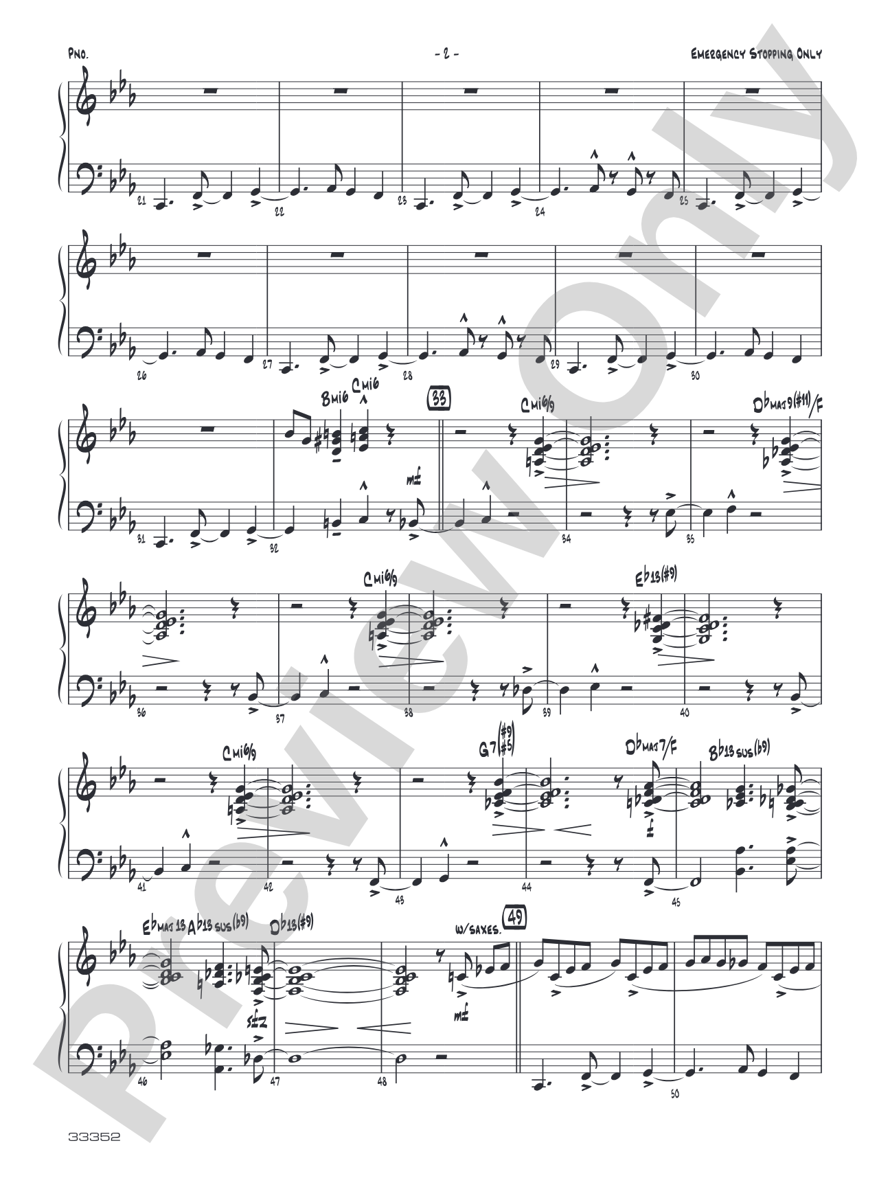 Emergency Stopping Only: Piano Accompaniment