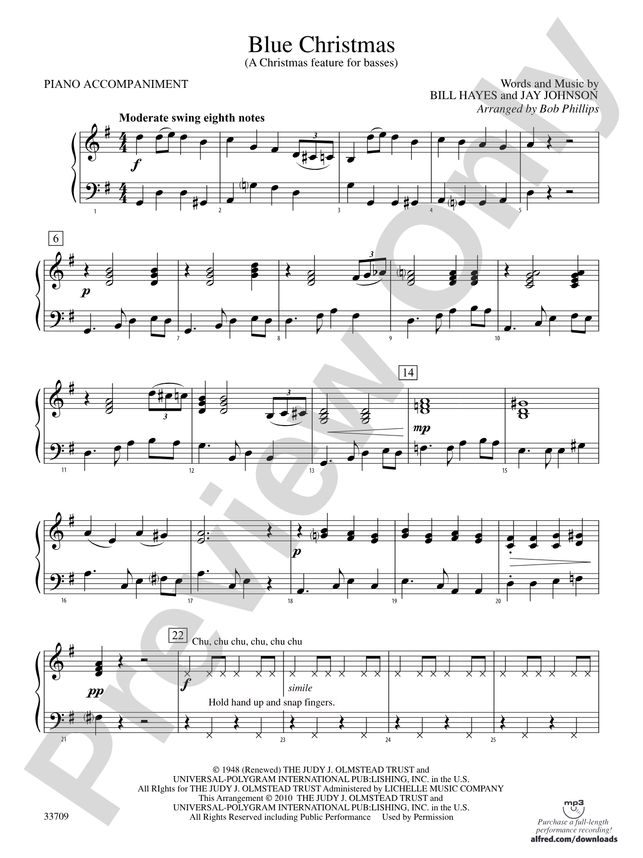 Blue Christmas: Piano Accompaniment