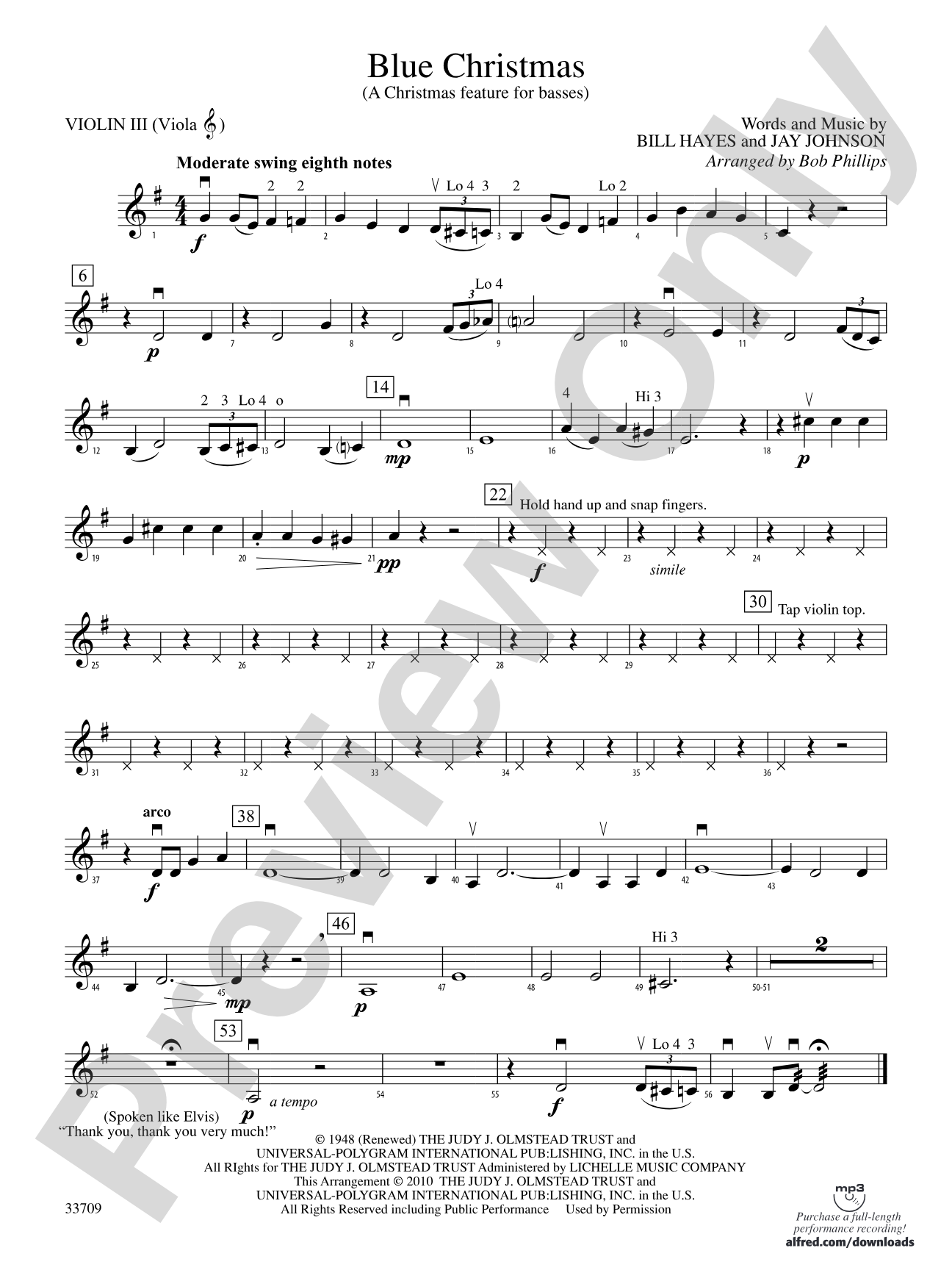 Blue Christmas: 3rd Violin (Viola [TC])