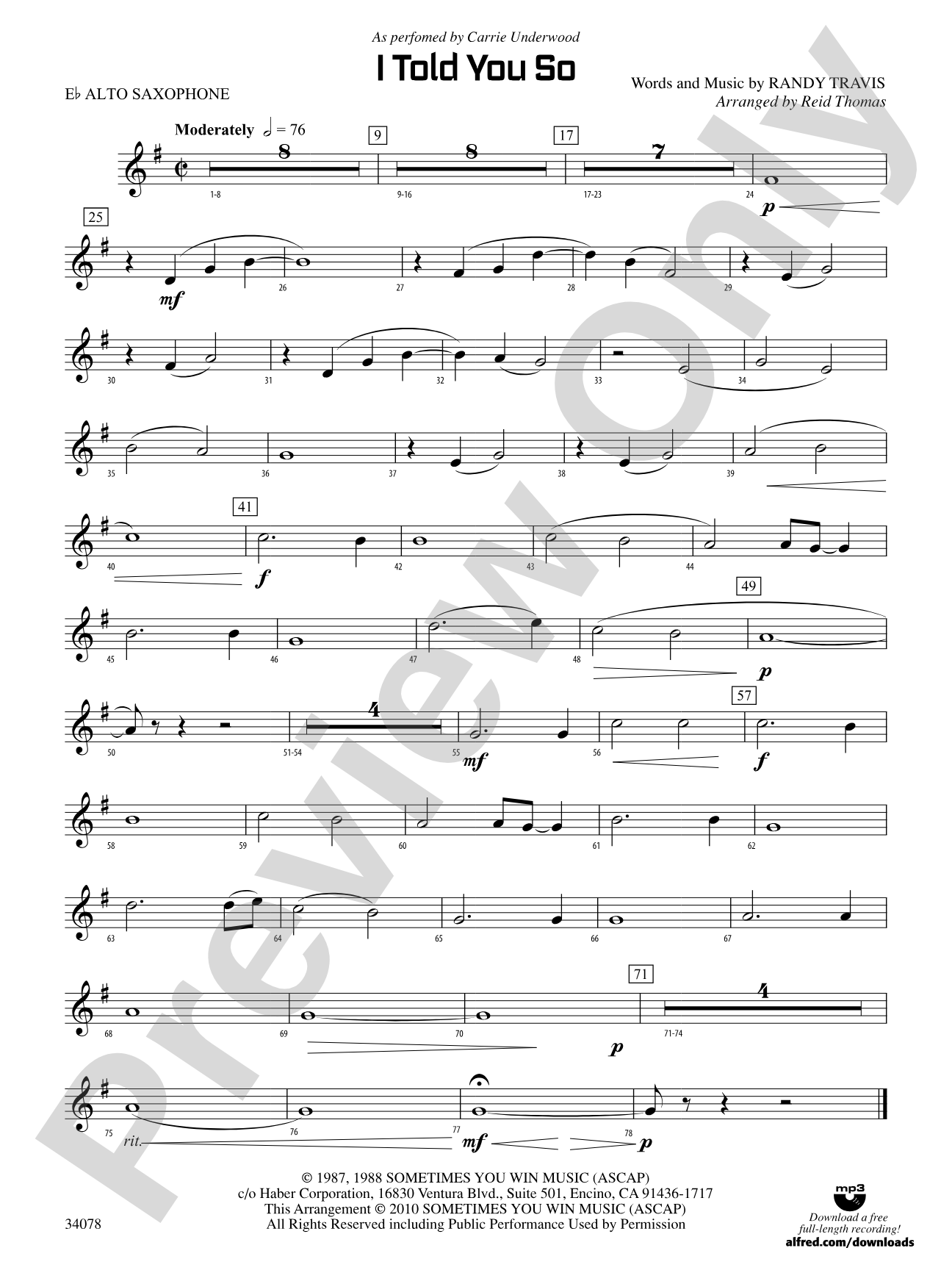 I Told You So: E-flat Alto Saxophone
