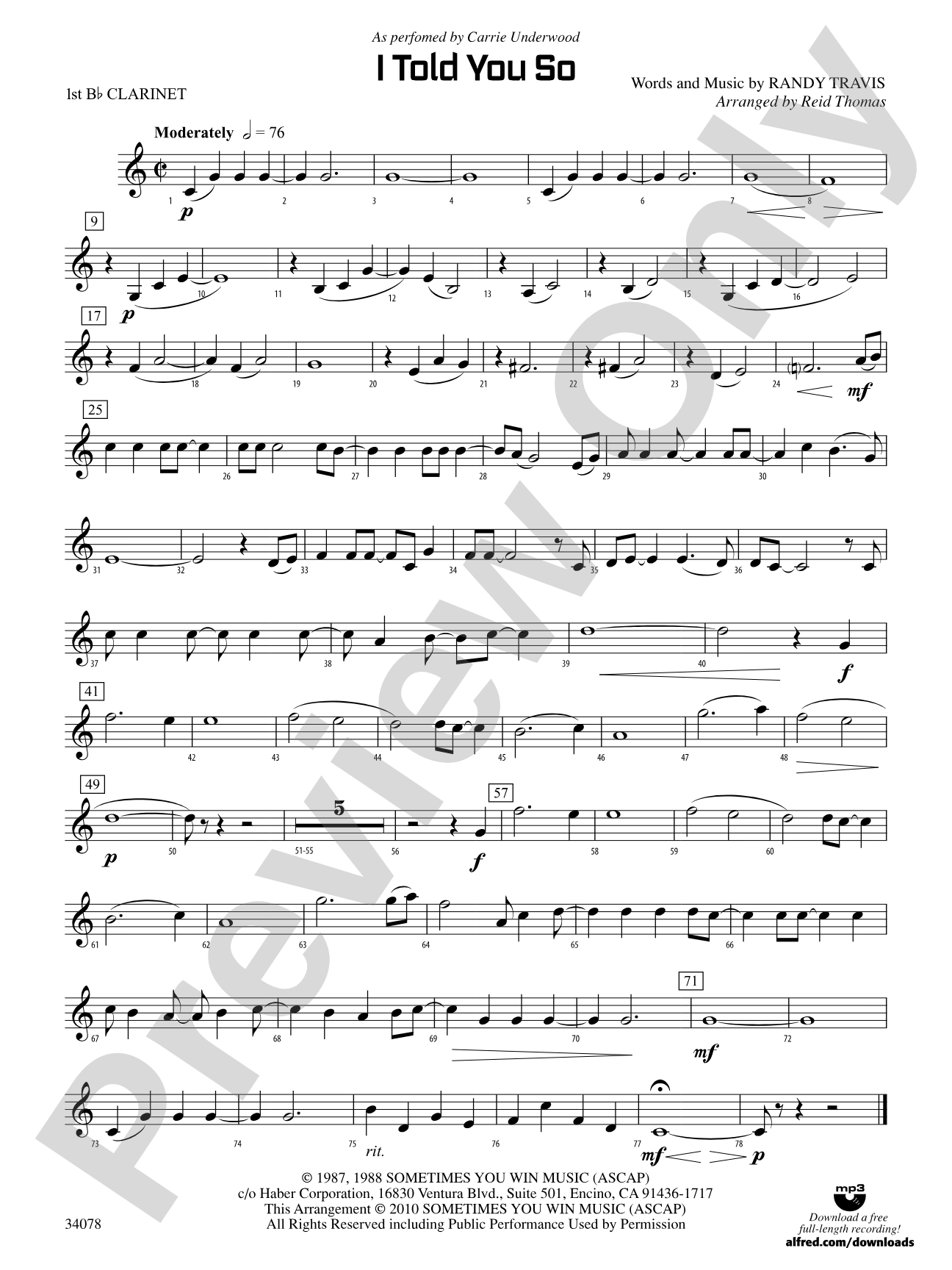 I Told You So: 1st B-flat Clarinet