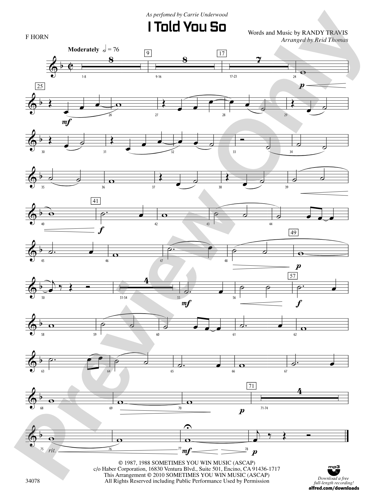 I Told You So: 1st F Horn