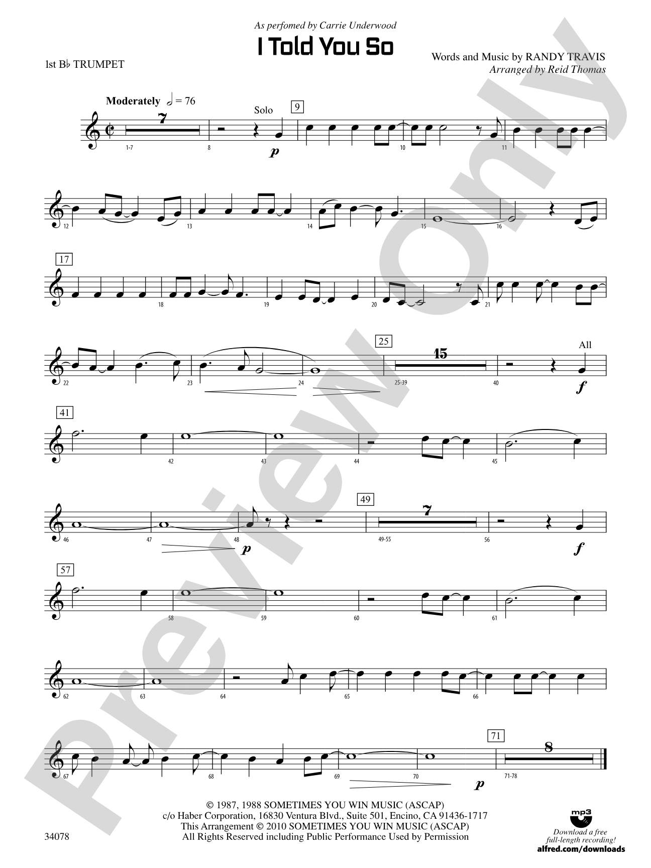 I Told You So: 1st B-flat Trumpet