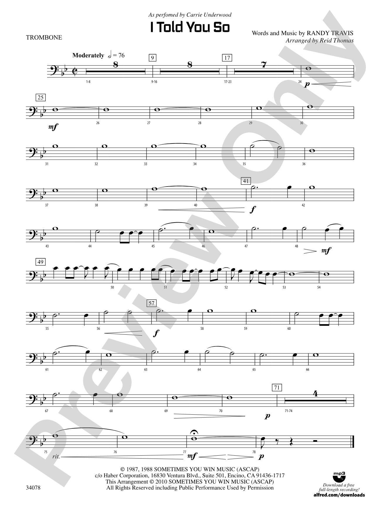 I Told You So: 1st Trombone