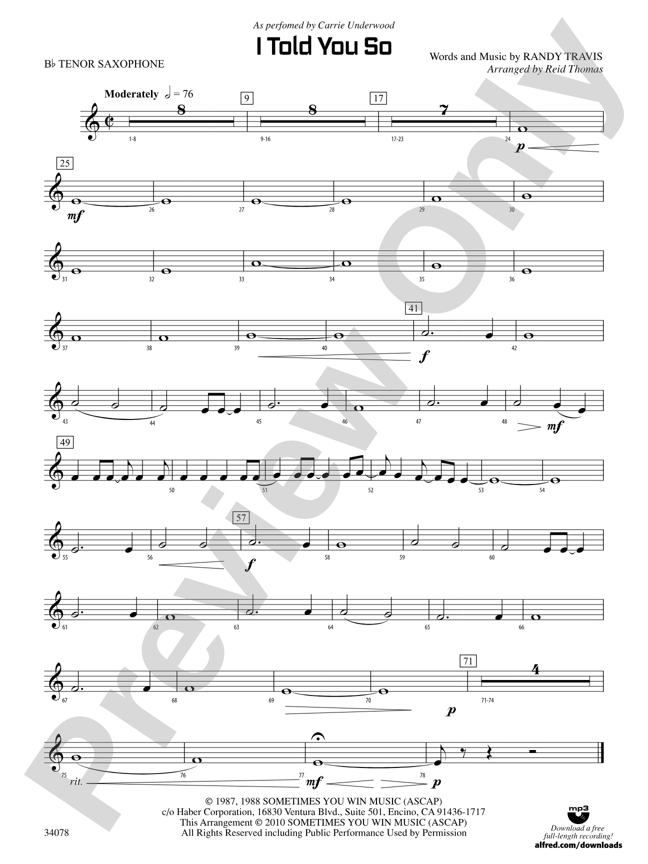 I Told You So: B-flat Tenor Saxophone