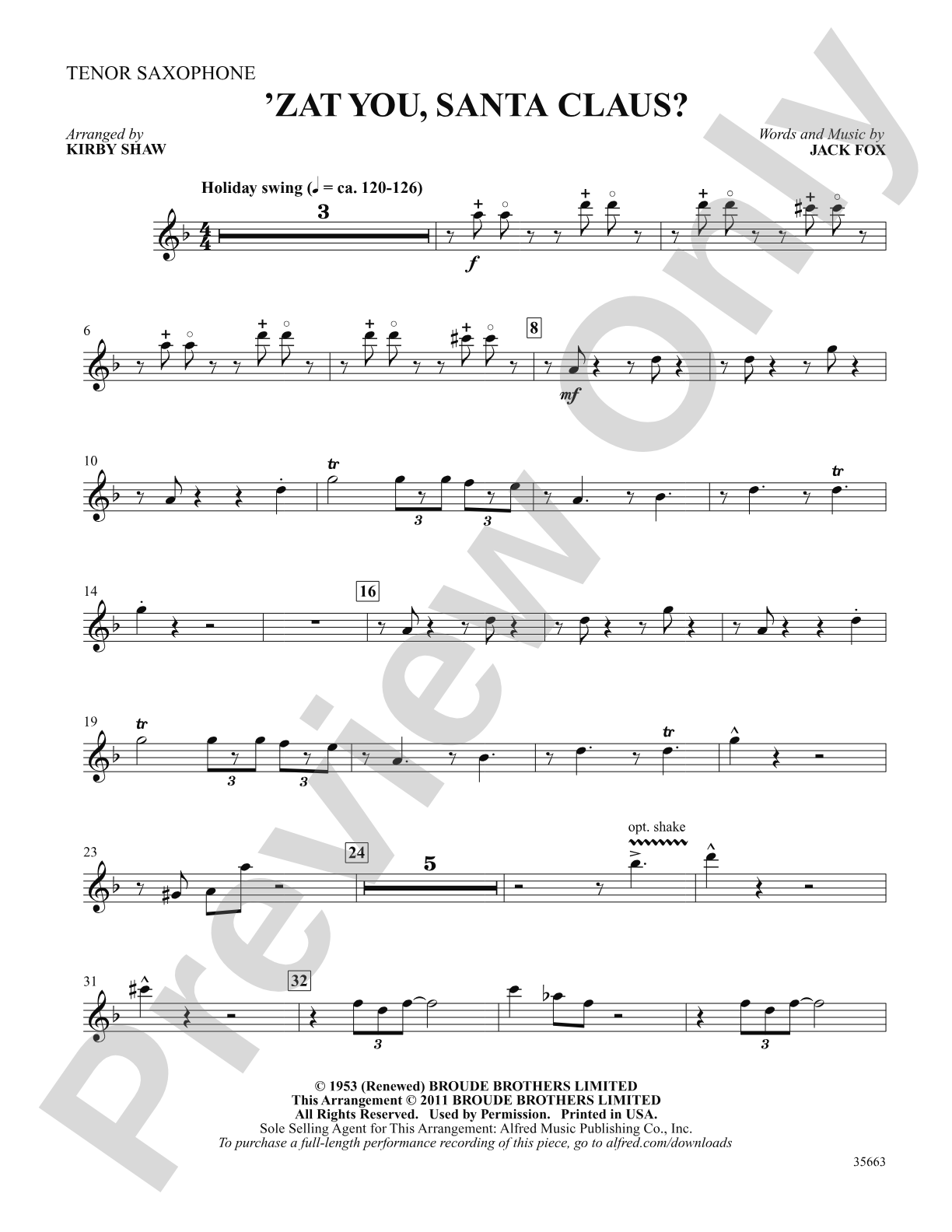 'Zat You, Santa Claus?: B-flat Tenor Saxophone