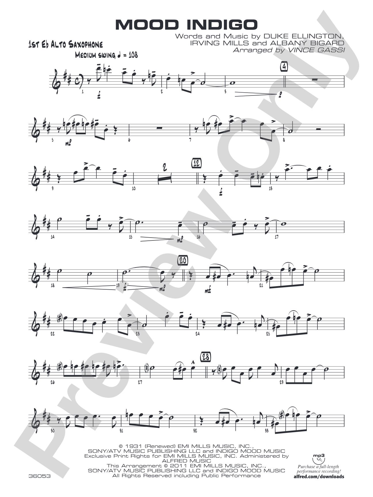 Mood Indigo: E-flat Alto Saxophone