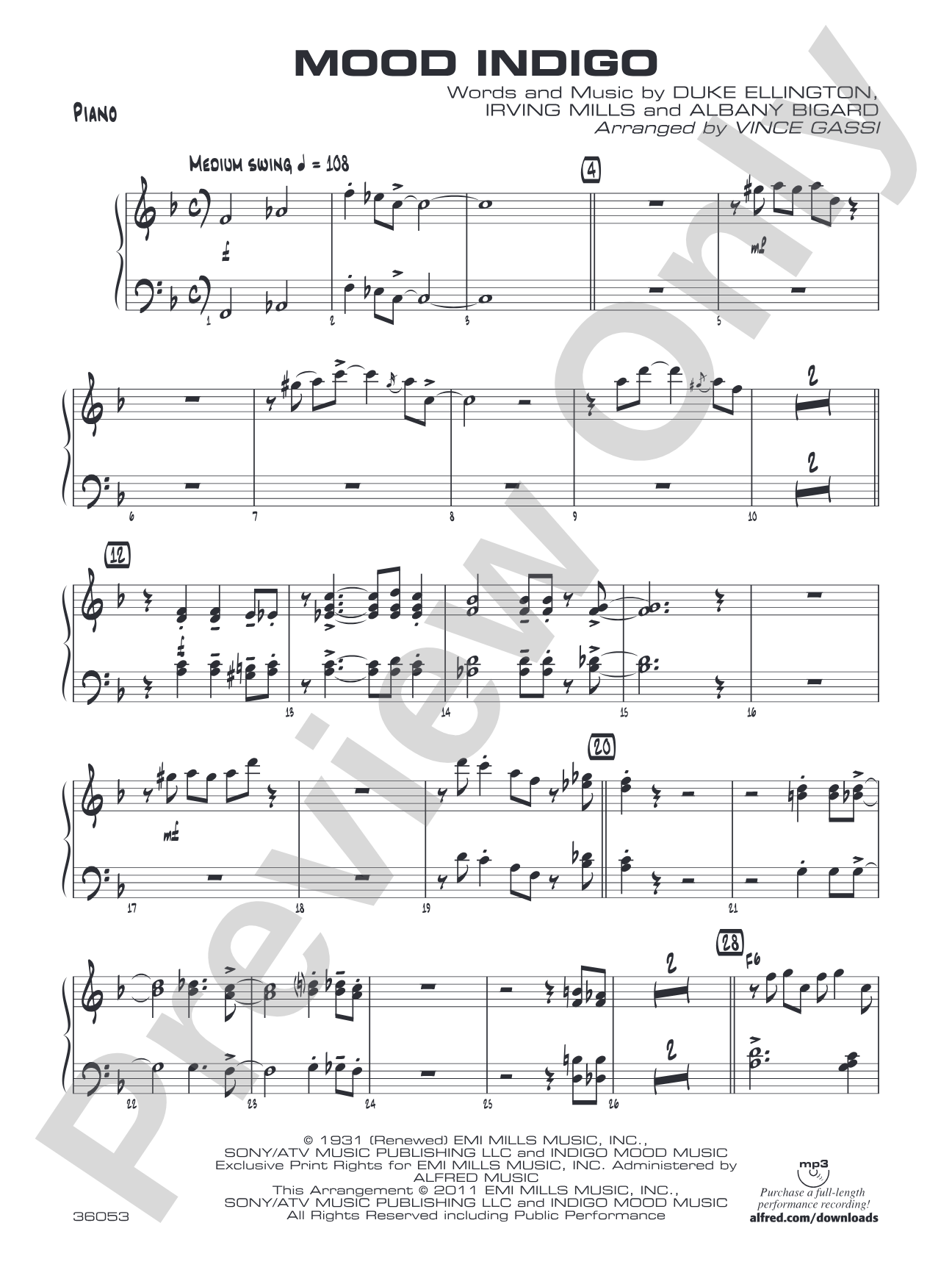 Mood Indigo: Piano Accompaniment