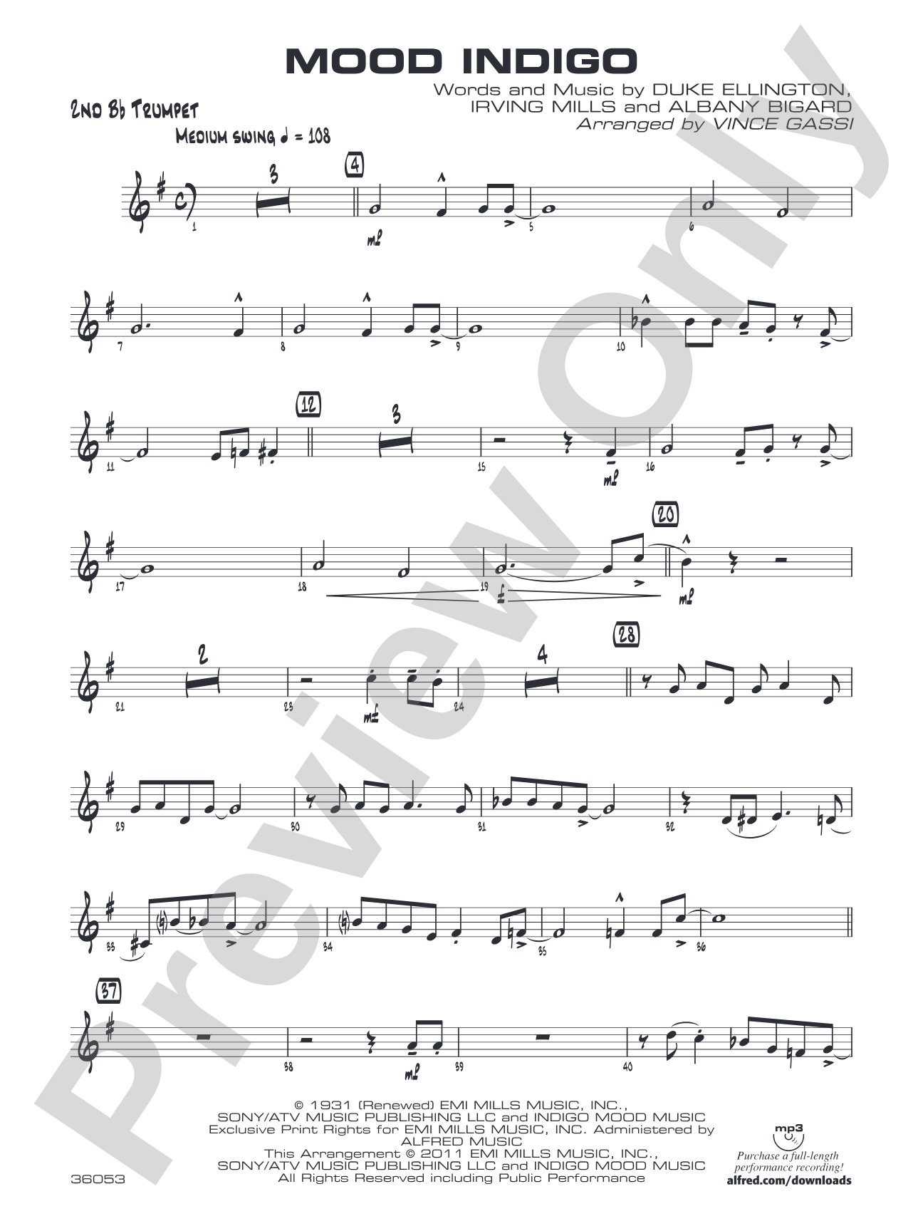 Mood Indigo: 2nd B-flat Trumpet